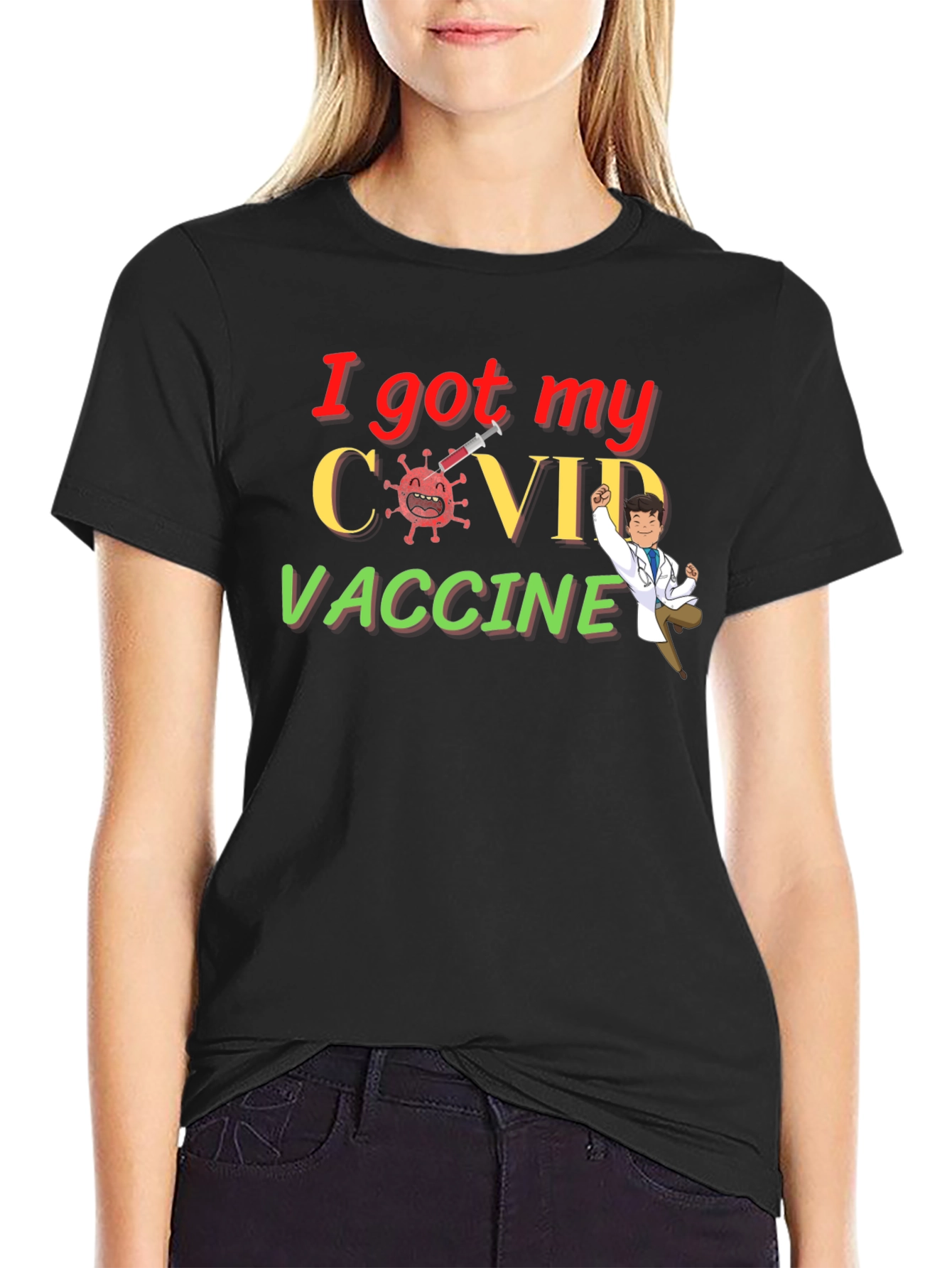 Black I Got My COVID Vaccine Graphic Tee view 2