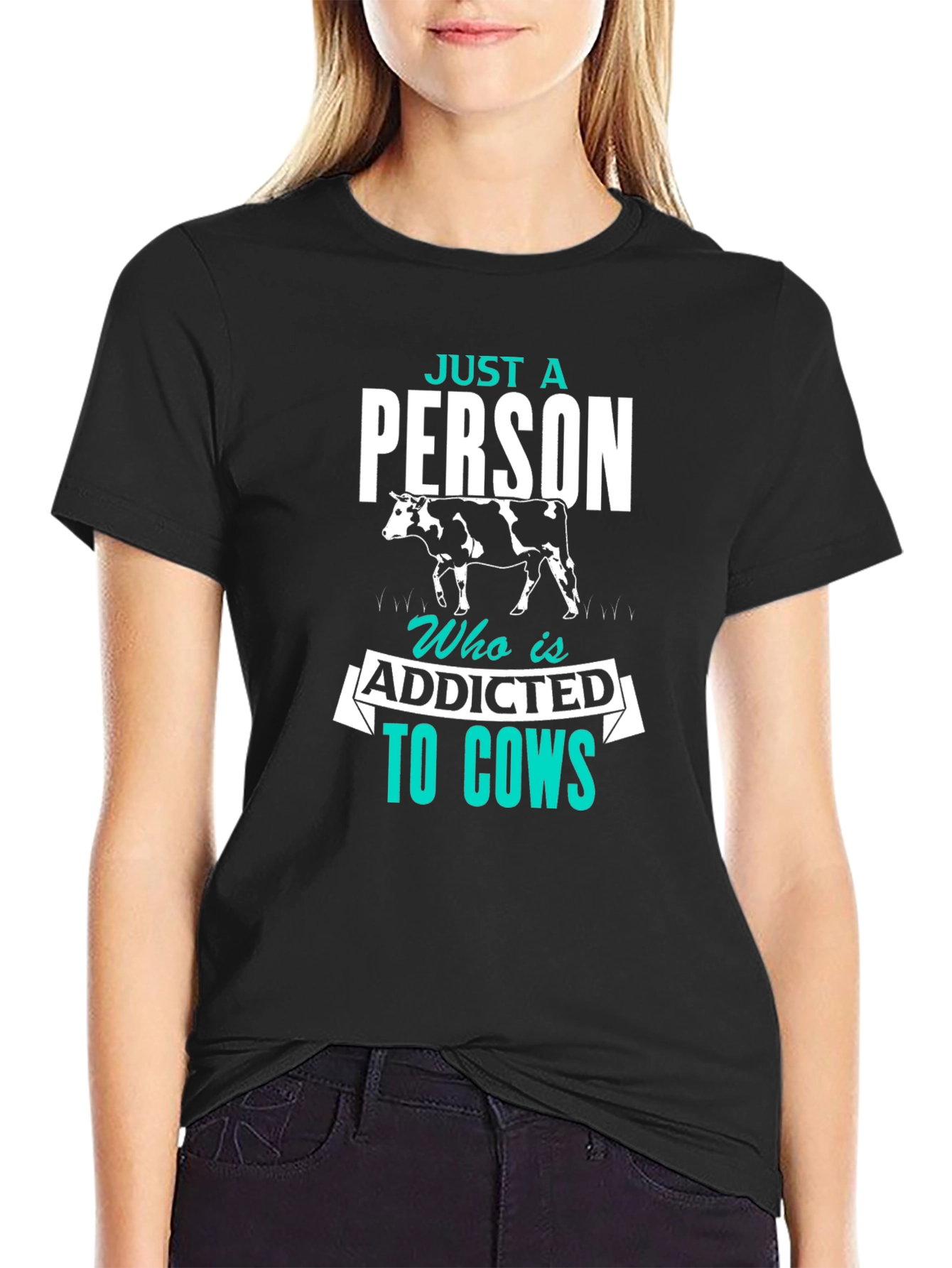Black Cow Lover T-Shirt - Just a Person Addicted to Cows view 2
