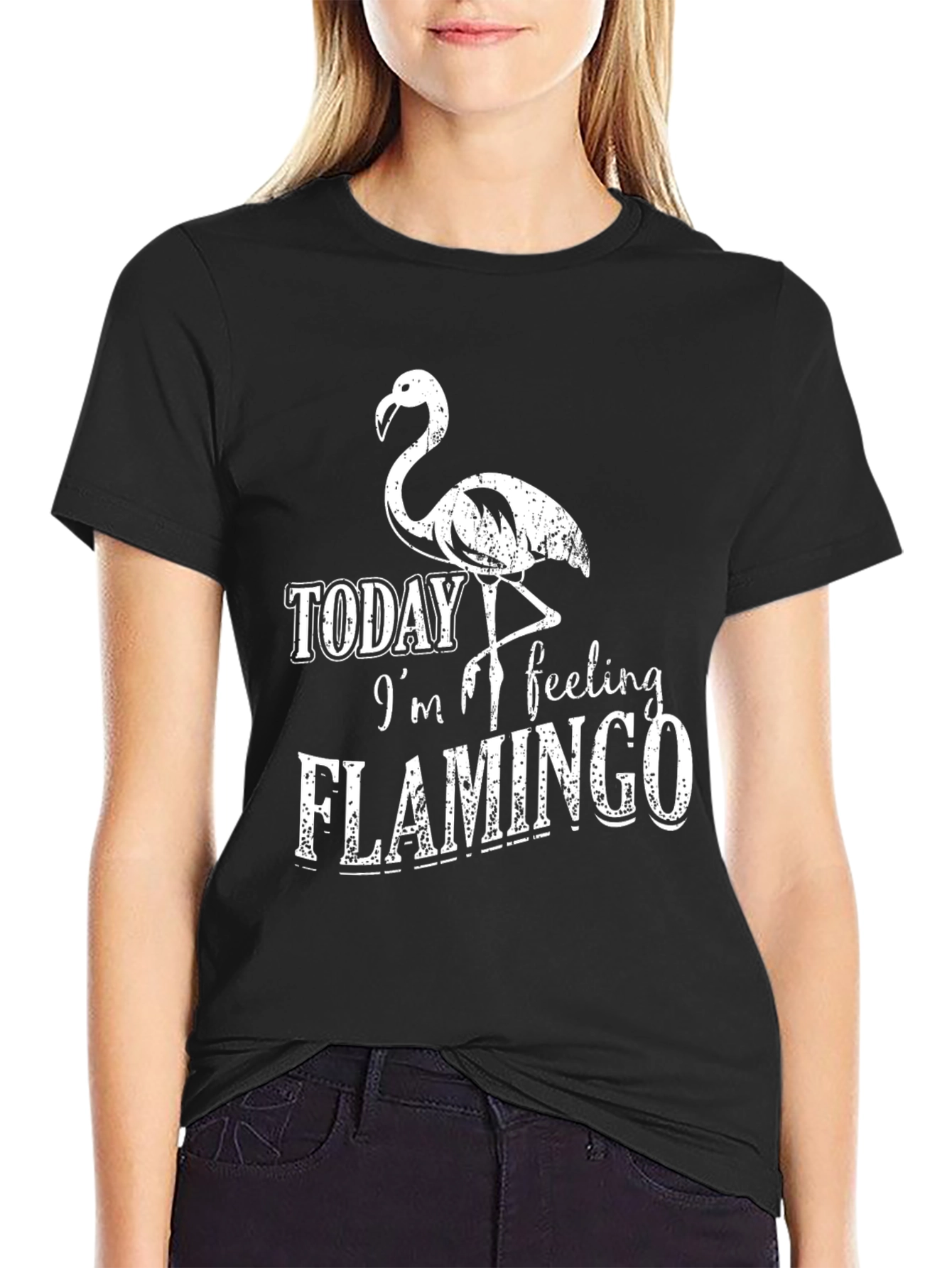 Black Today I'm Feeling Flamingo T-Shirt view 2