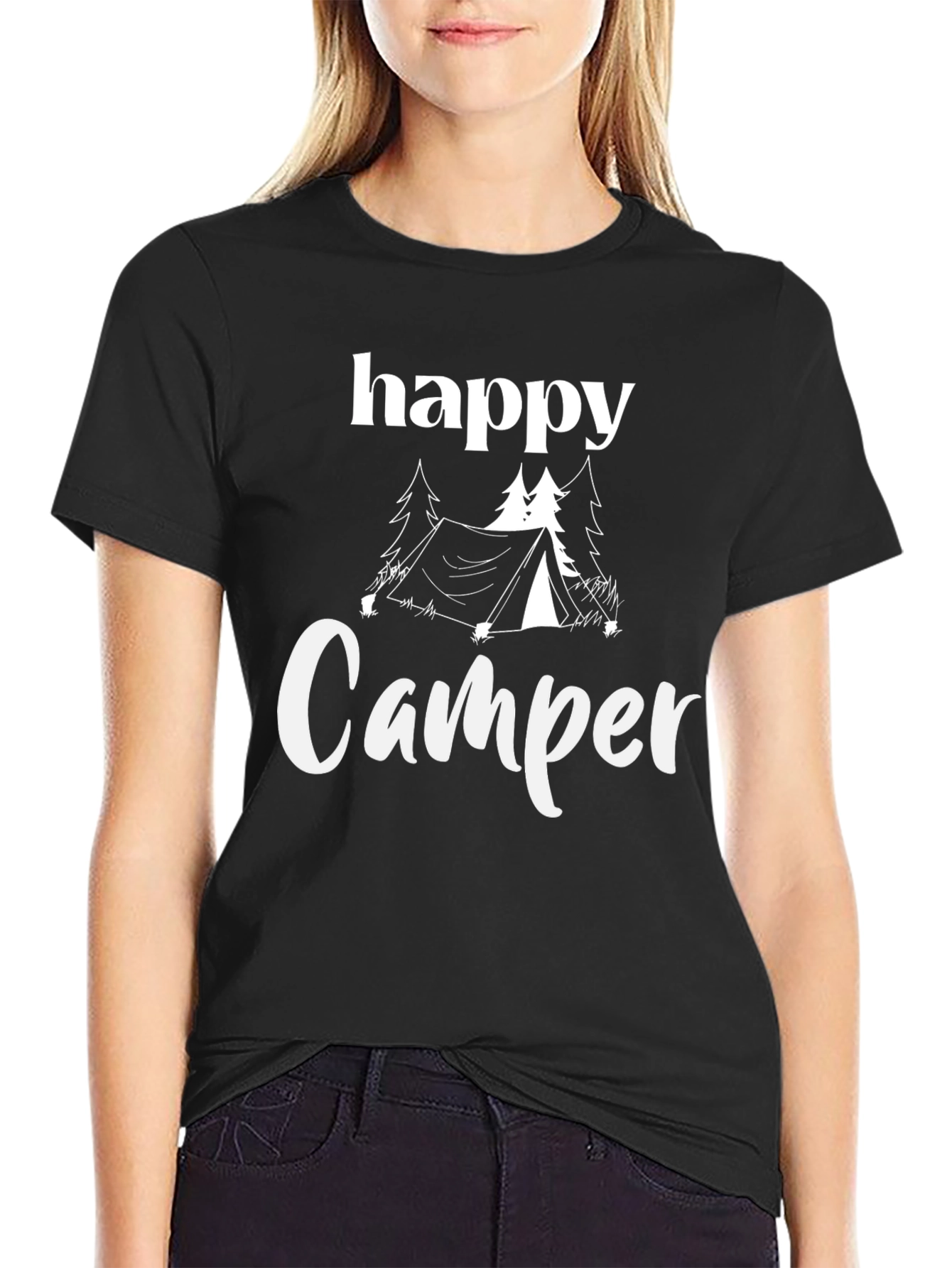 Black Happy Camper T-Shirt - Outdoor Adventure Tee view 2