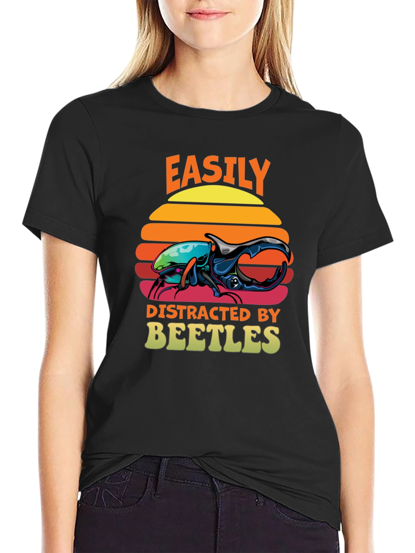 Black Easily Distracted by Beetles T-Shirt view 2