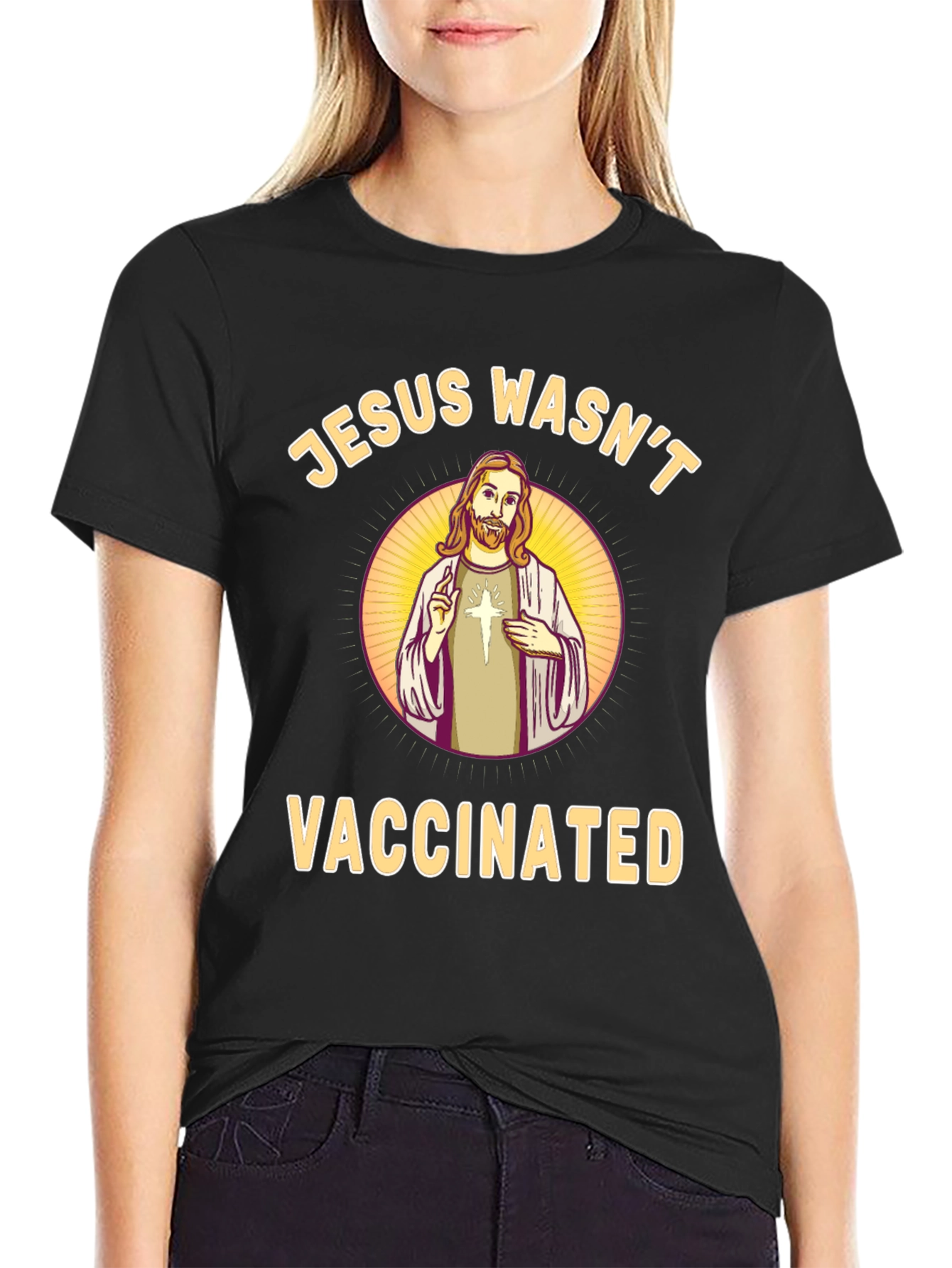 Black Jesus Wasn't Vaccinated Black T-Shirt view 2