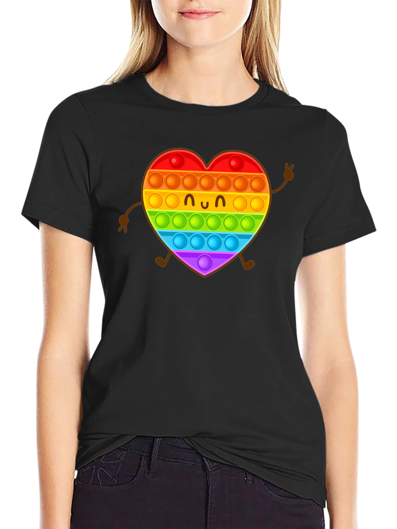 Black Rainbow Heart Pop It Graphic Tee view 2