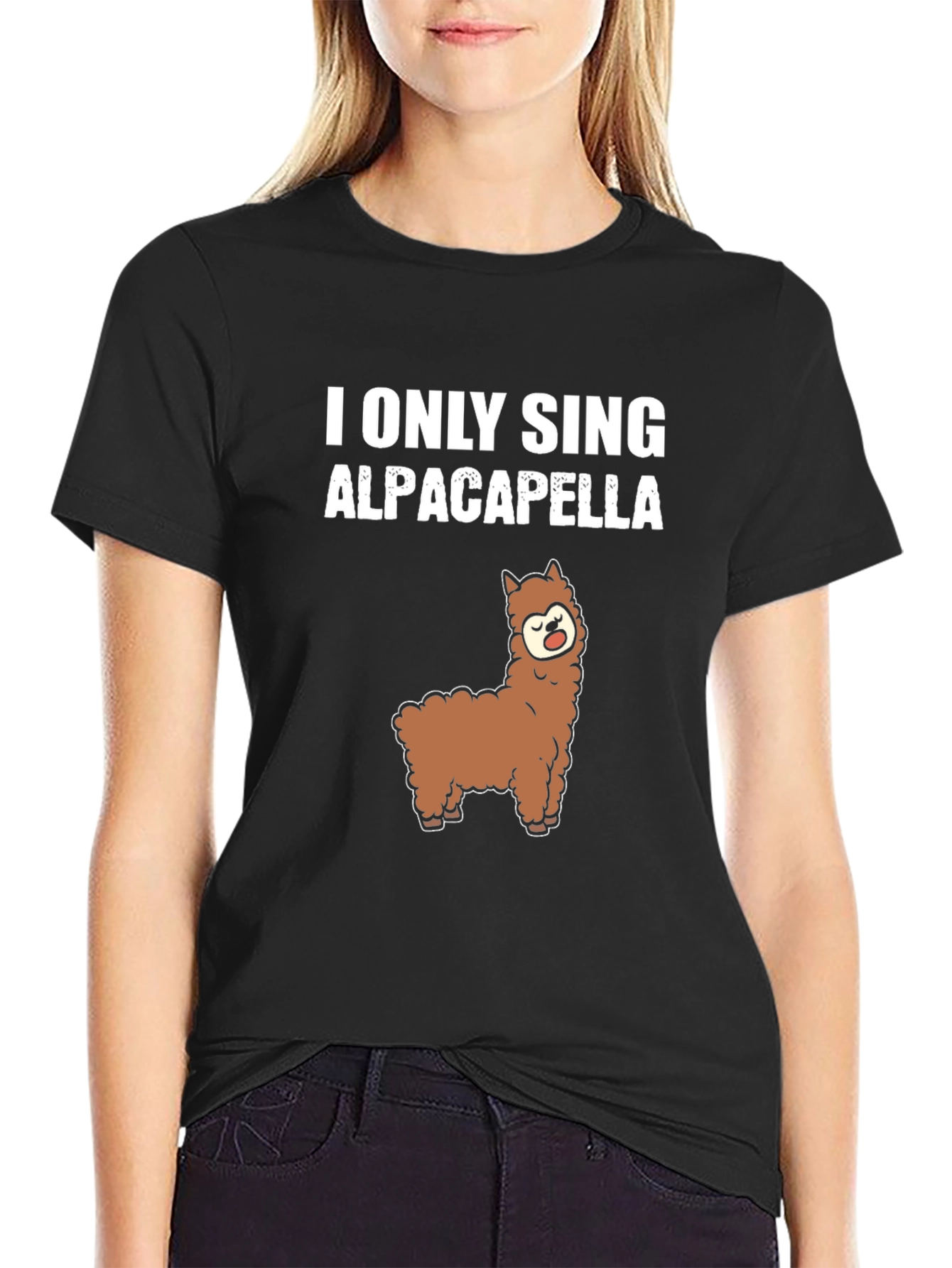 Black Alpaca-pella T-Shirt Funny Music Pun Tee view 2
