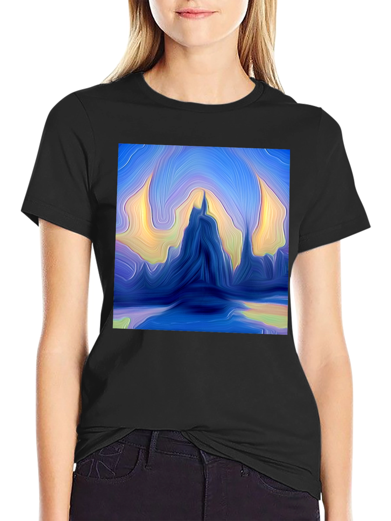 Black Abstract Mountains Graphic Tee view 2