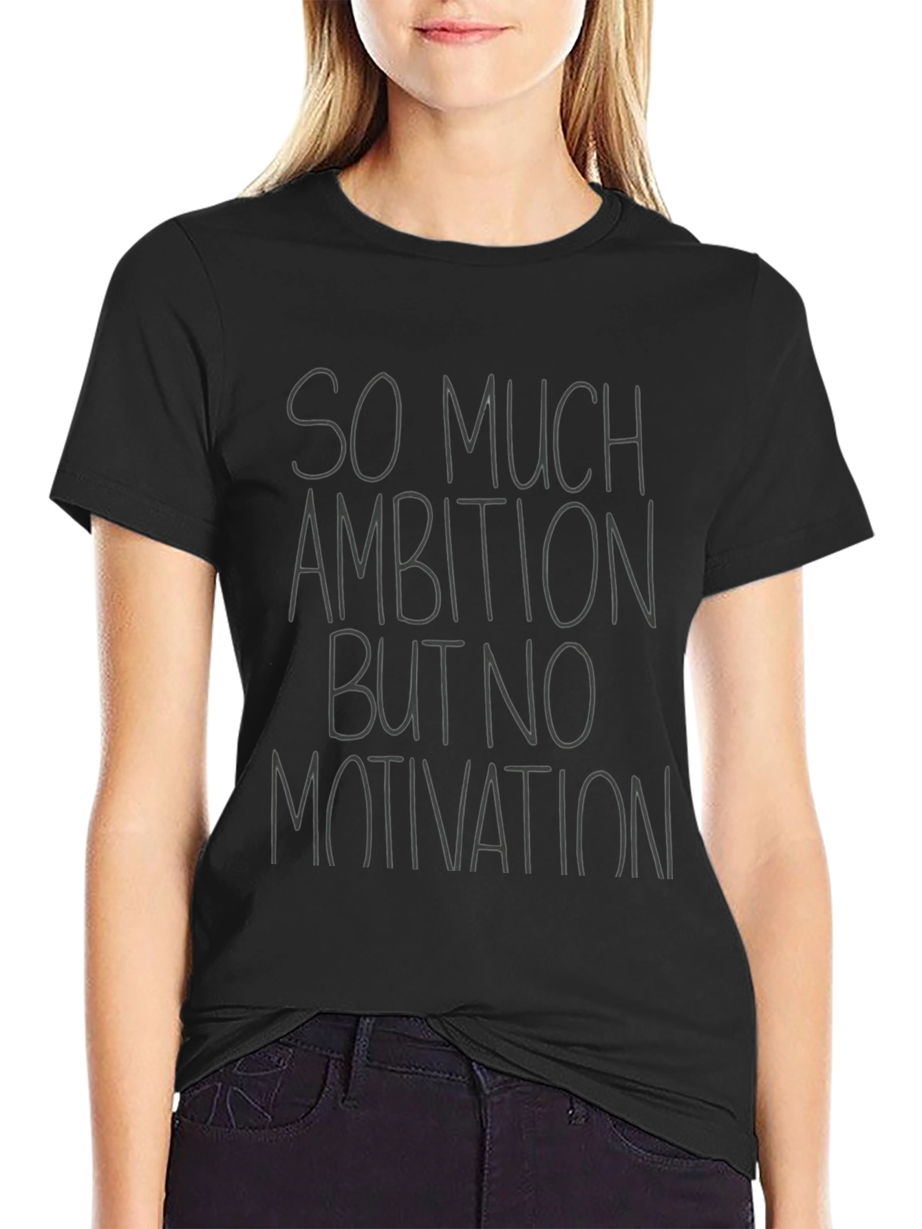 Black Ambition, No Motivation Black Graphic Tee view 2