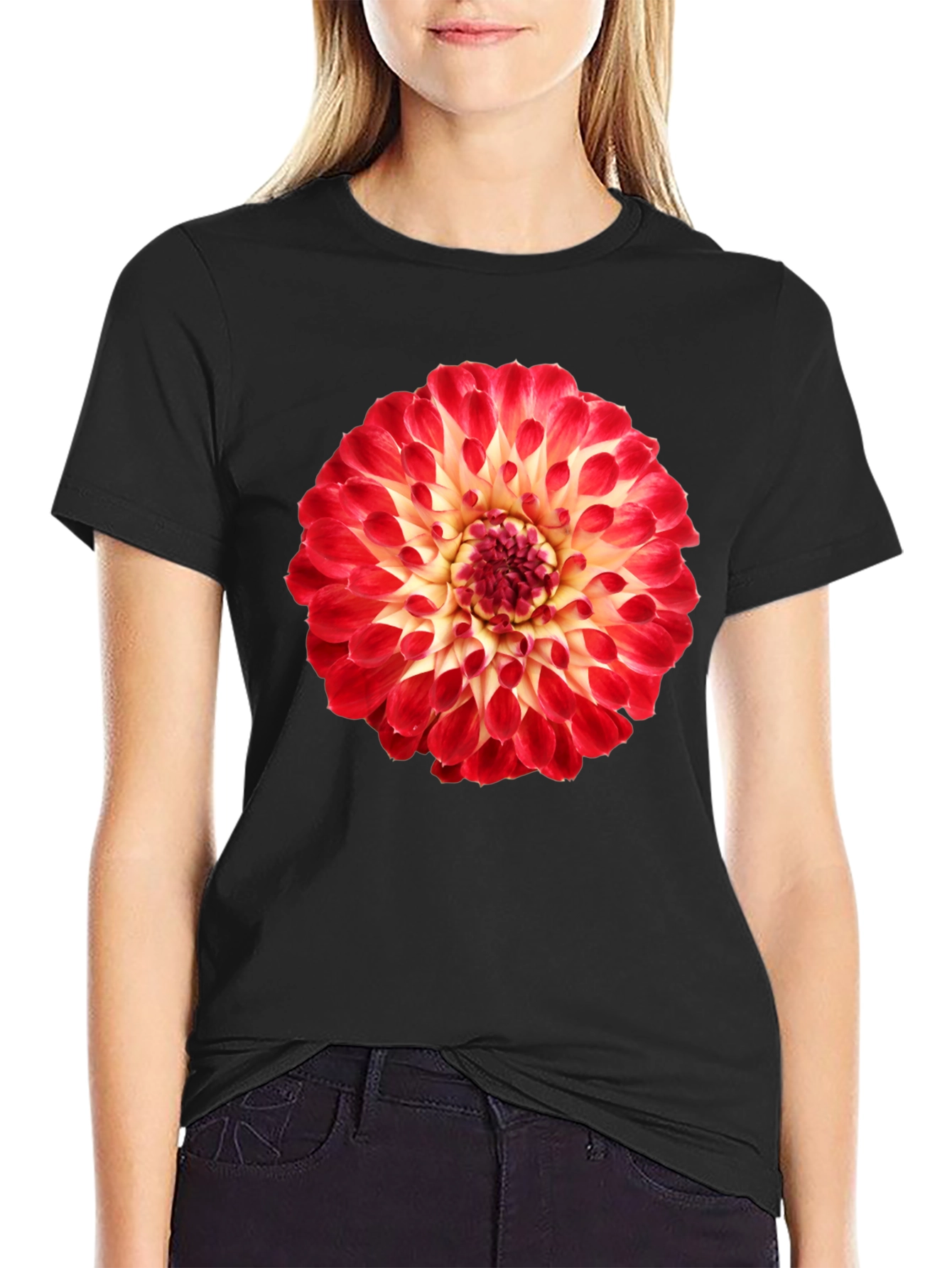 Black Floral Print Tee - Dahlia Design view 2
