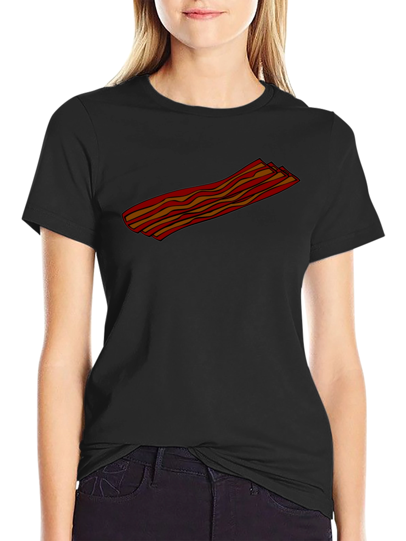 Bacon Strip Graphic Tee - Black Cotton T-Shirt - 2