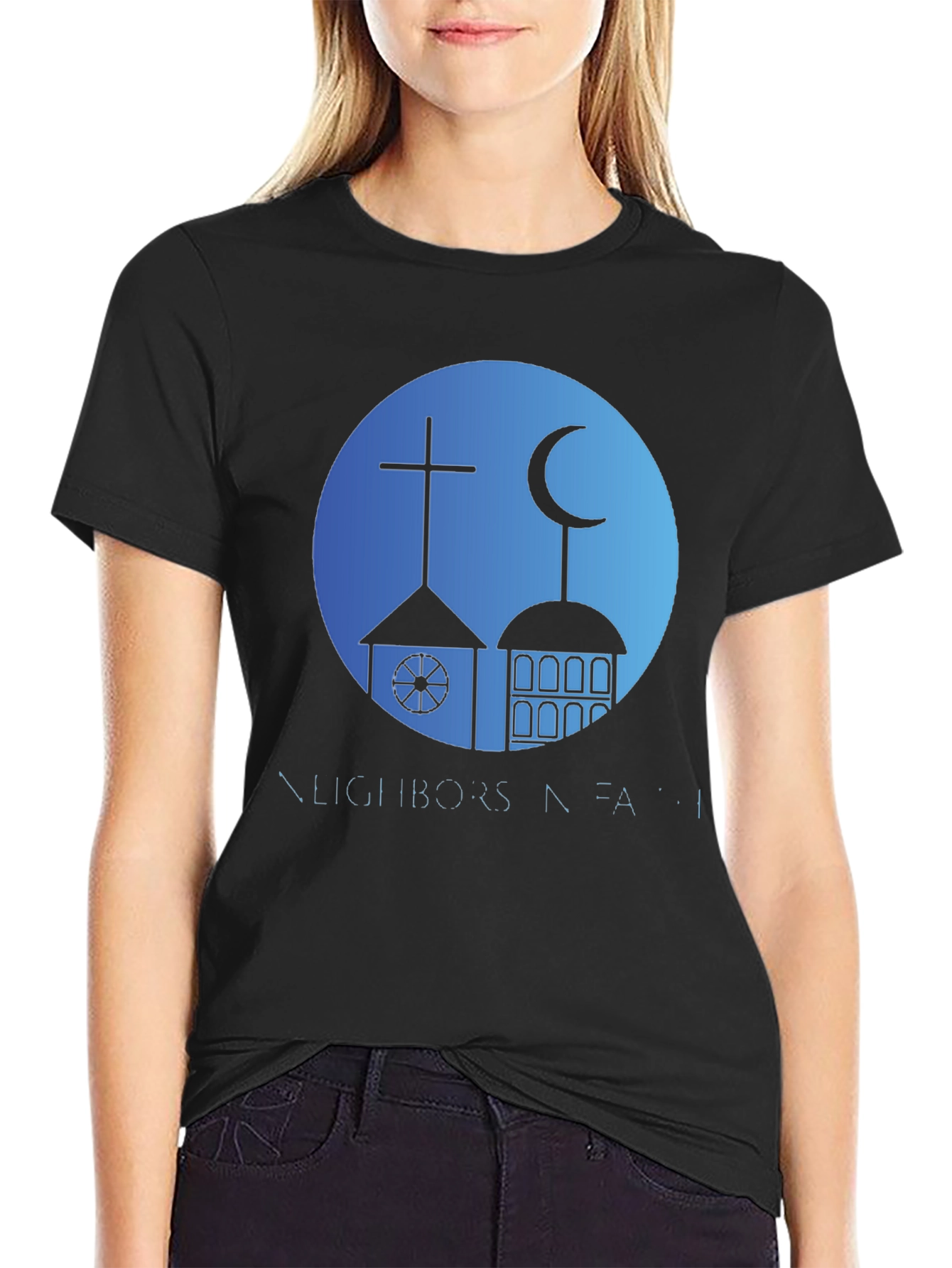 Black Neighbors in Faith T-Shirt - Religious Harmony Design view 2