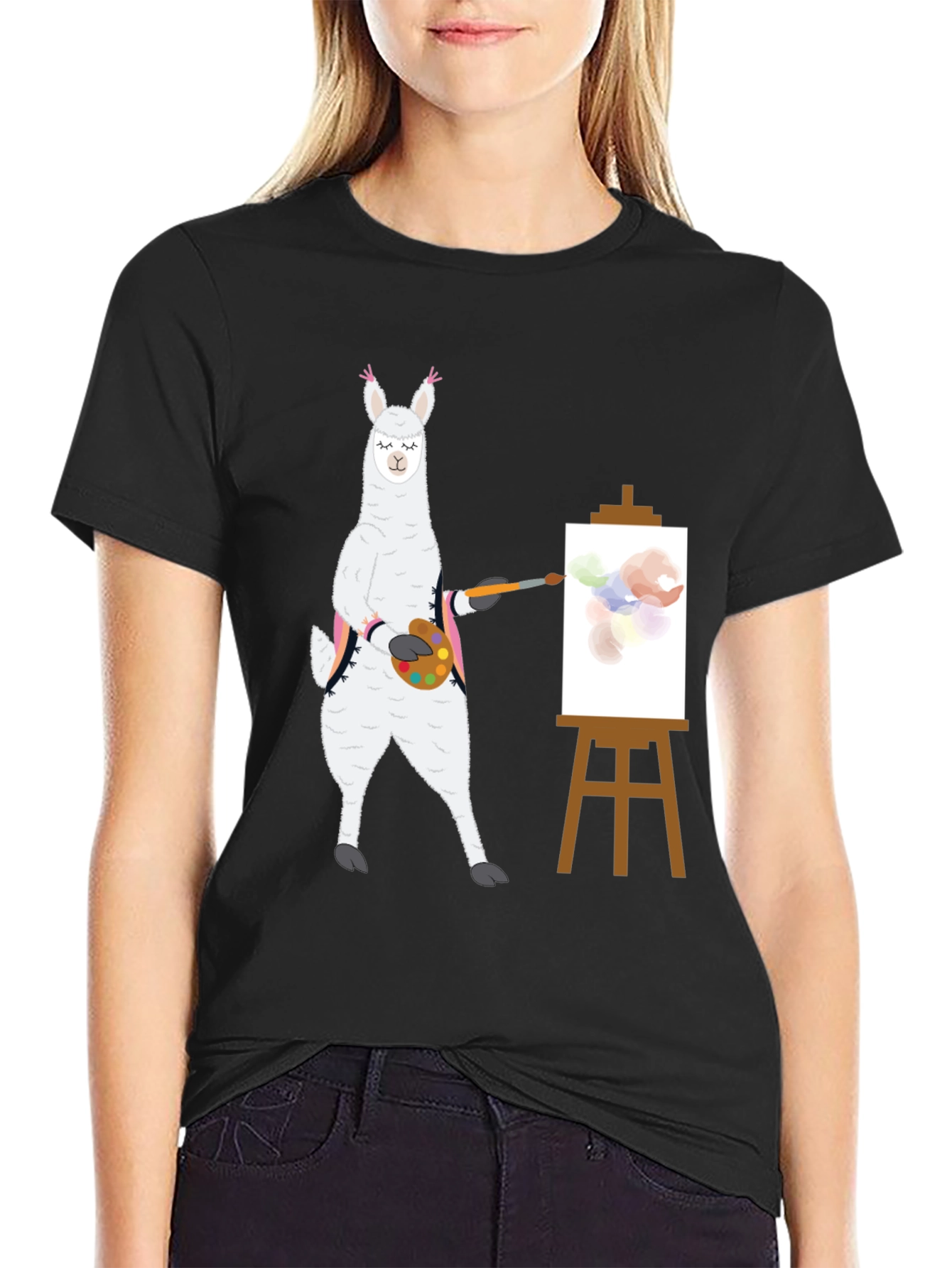 Black Llama Artist T-Shirt - Painter Alpaca Tee view 2