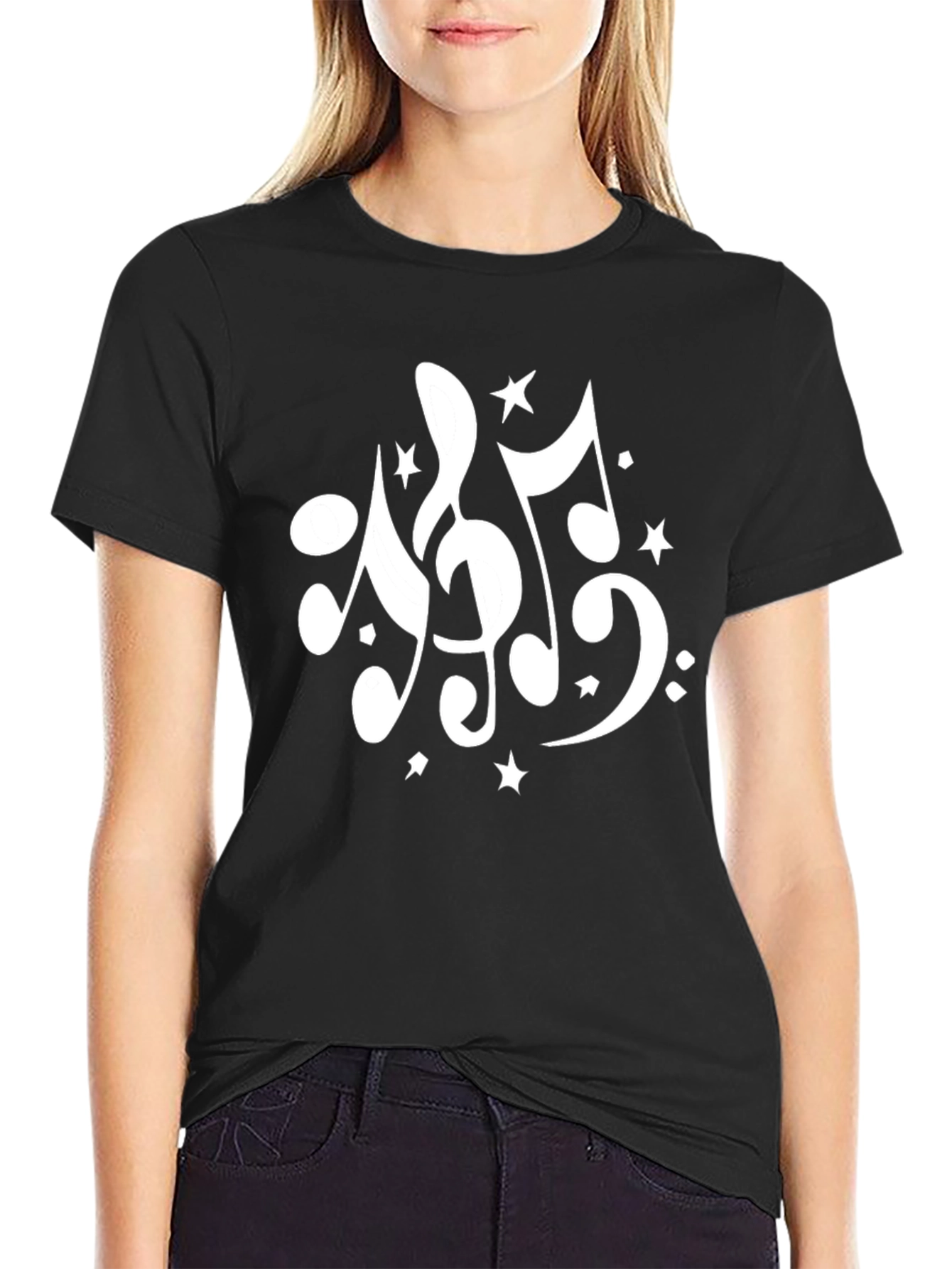 Black Musical Note T-Shirt: Stylish Black Tee for Music Lovers view 2