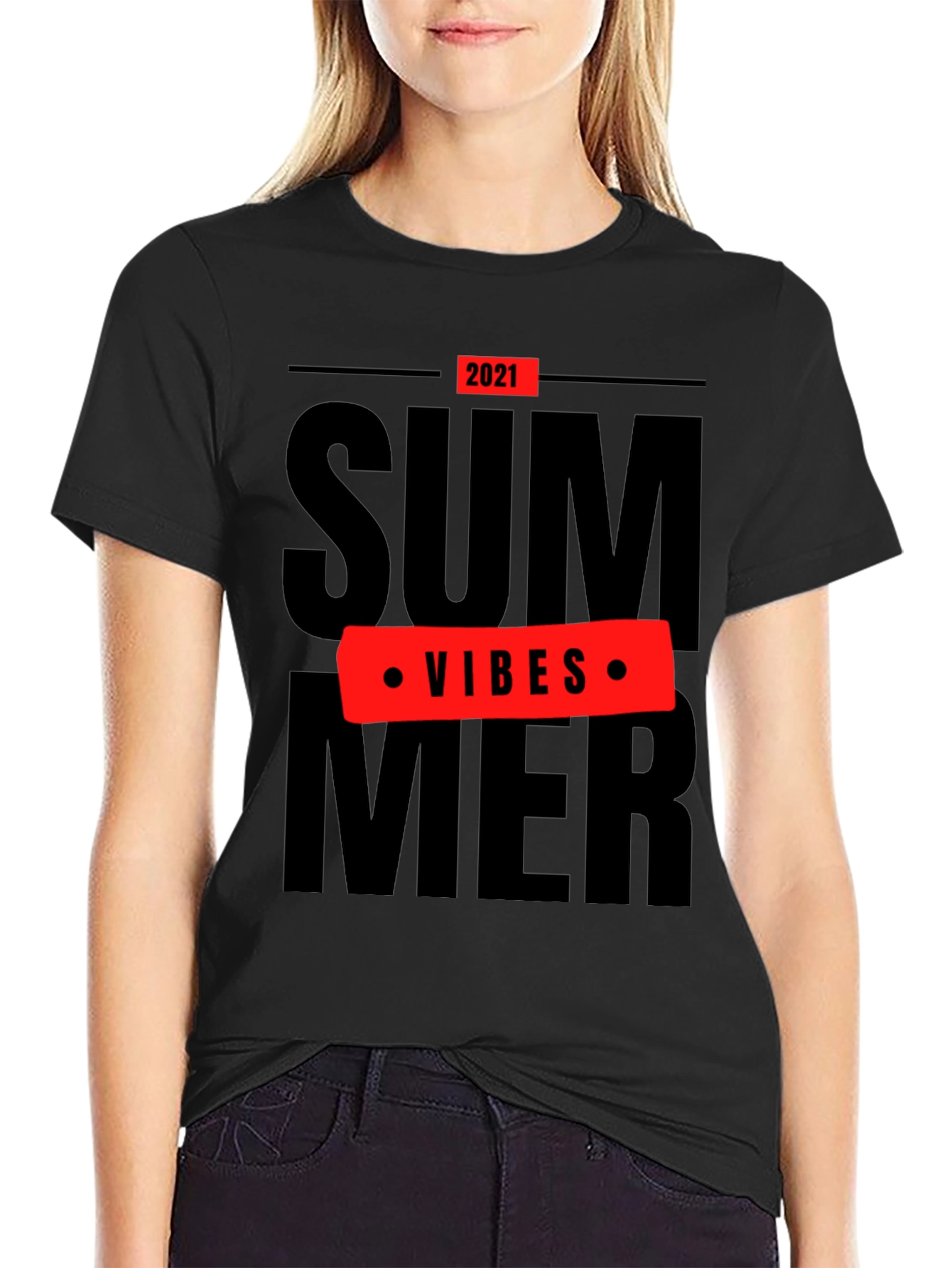 Black Summer Vibes 2021 Black T-Shirt view 2