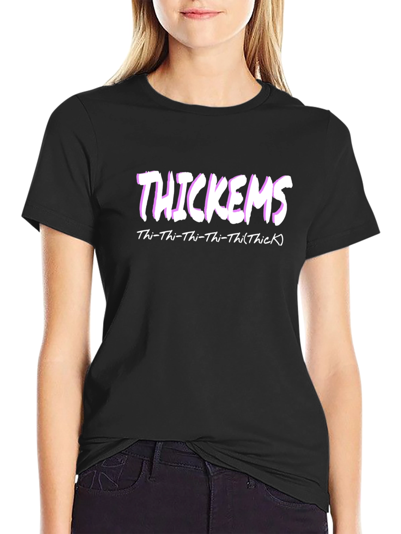 Black Thickems Graphic T-Shirt - Thi-Thi-Thi-Thi(Thick) view 2