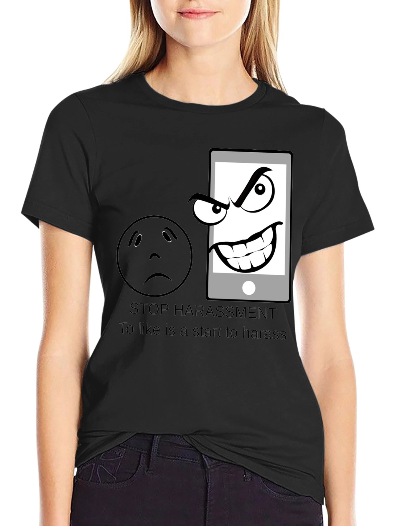 Black Stop Harassment Graphic T-Shirt view 2