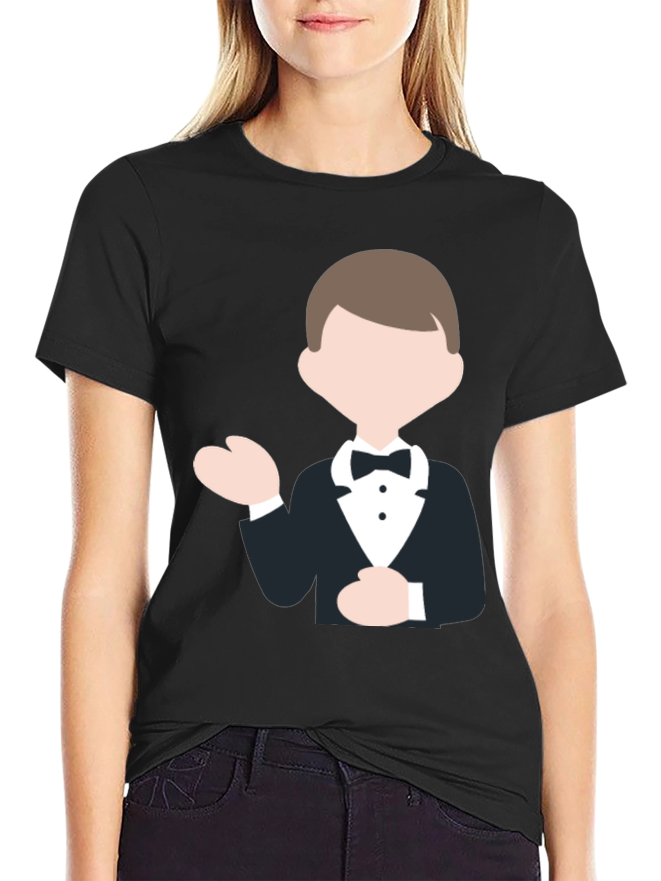 Black Tuxedo Cartoon Graphic Black T-Shirt view 2