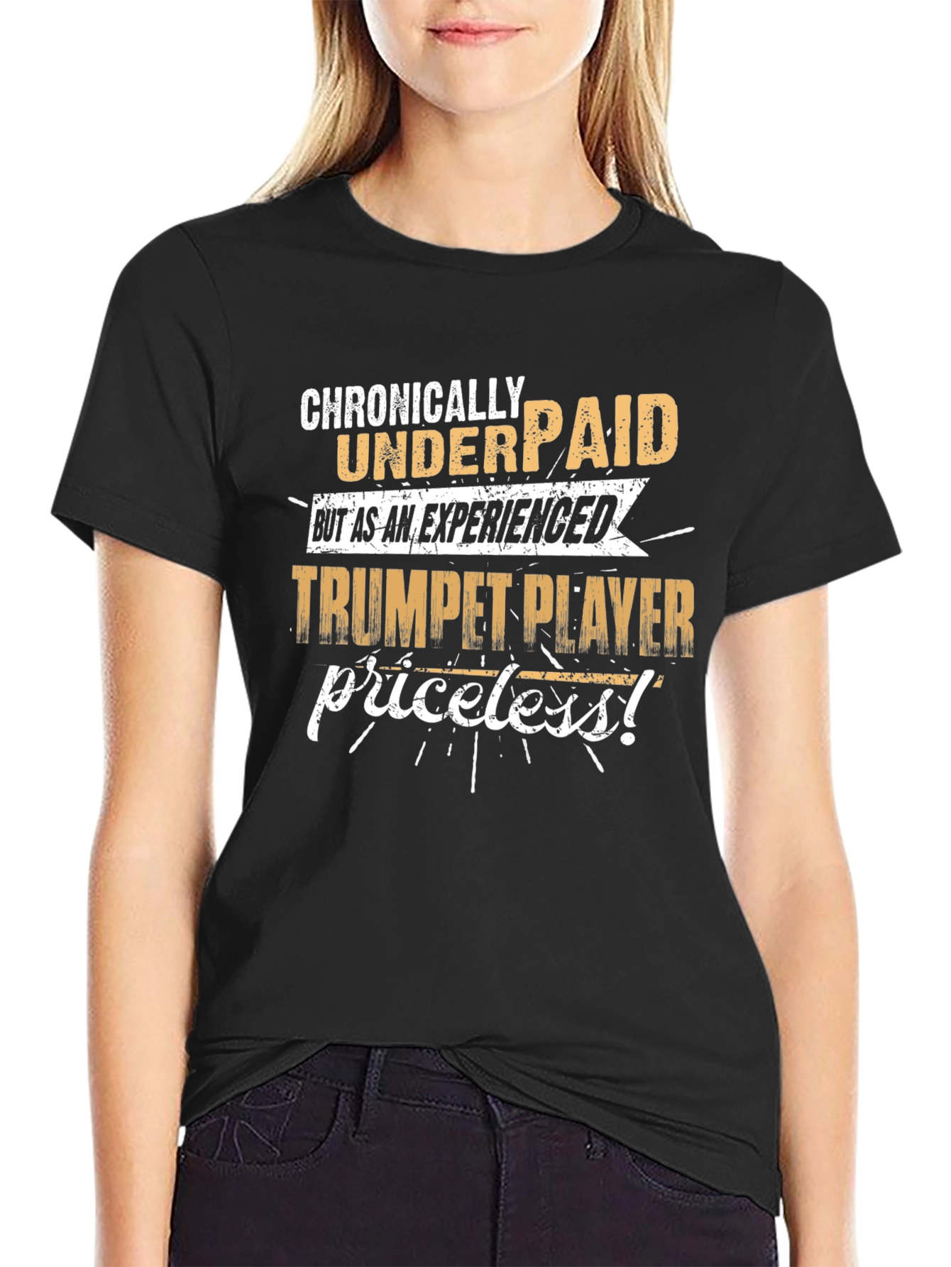 Black Chronically Underpaid Trumpet Player Black T-Shirt view 2