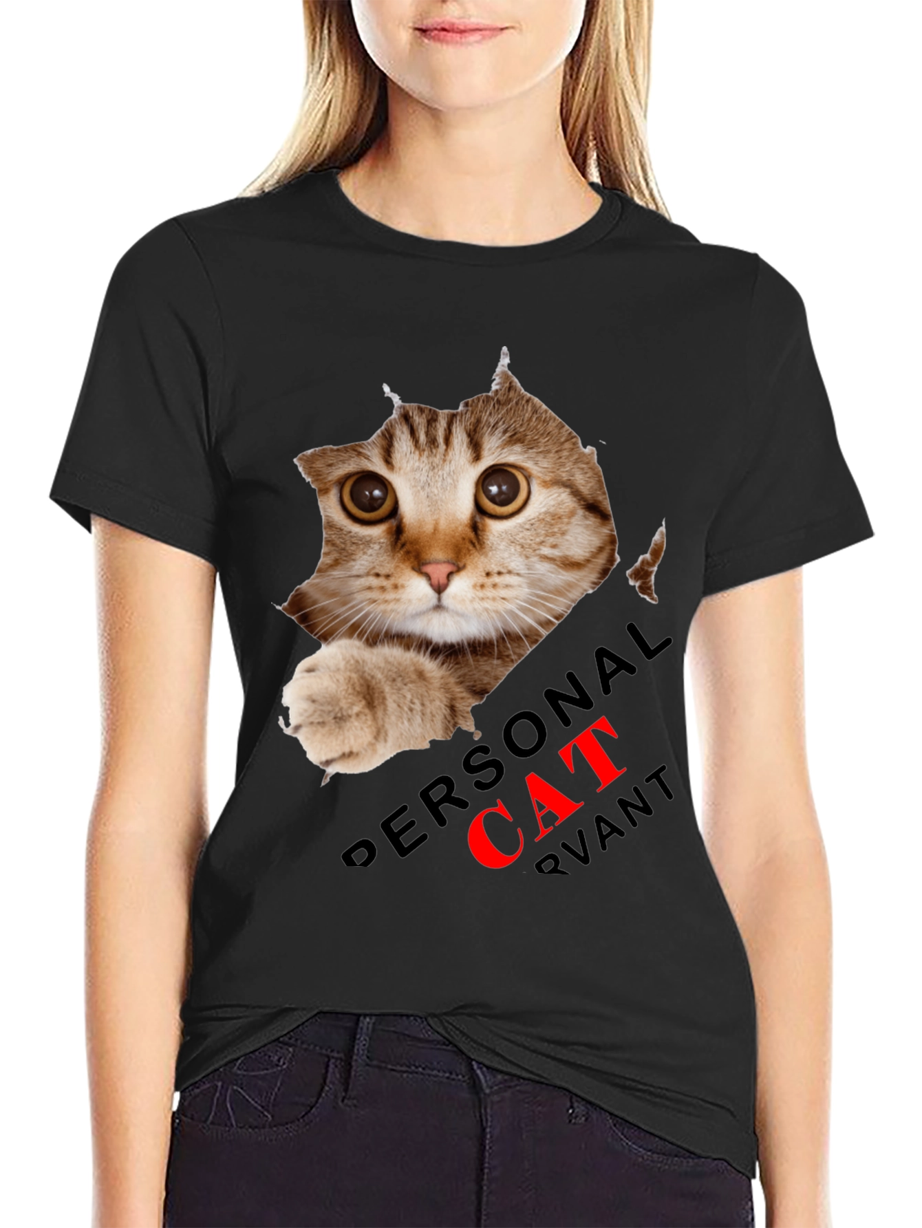 Black Personal Cat Servant Graphic Tee - Black Cotton Blend view 2