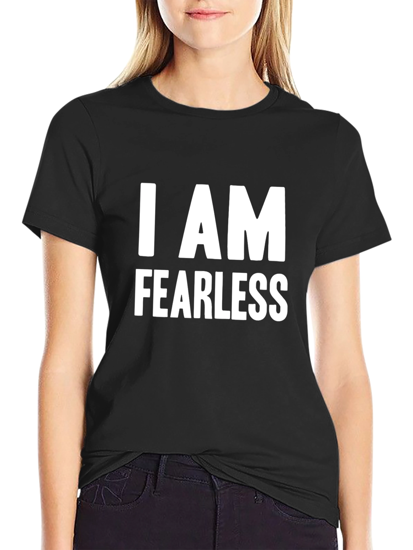 Black Fearless Black Graphic Tee - Bold Statement T-Shirt view 2