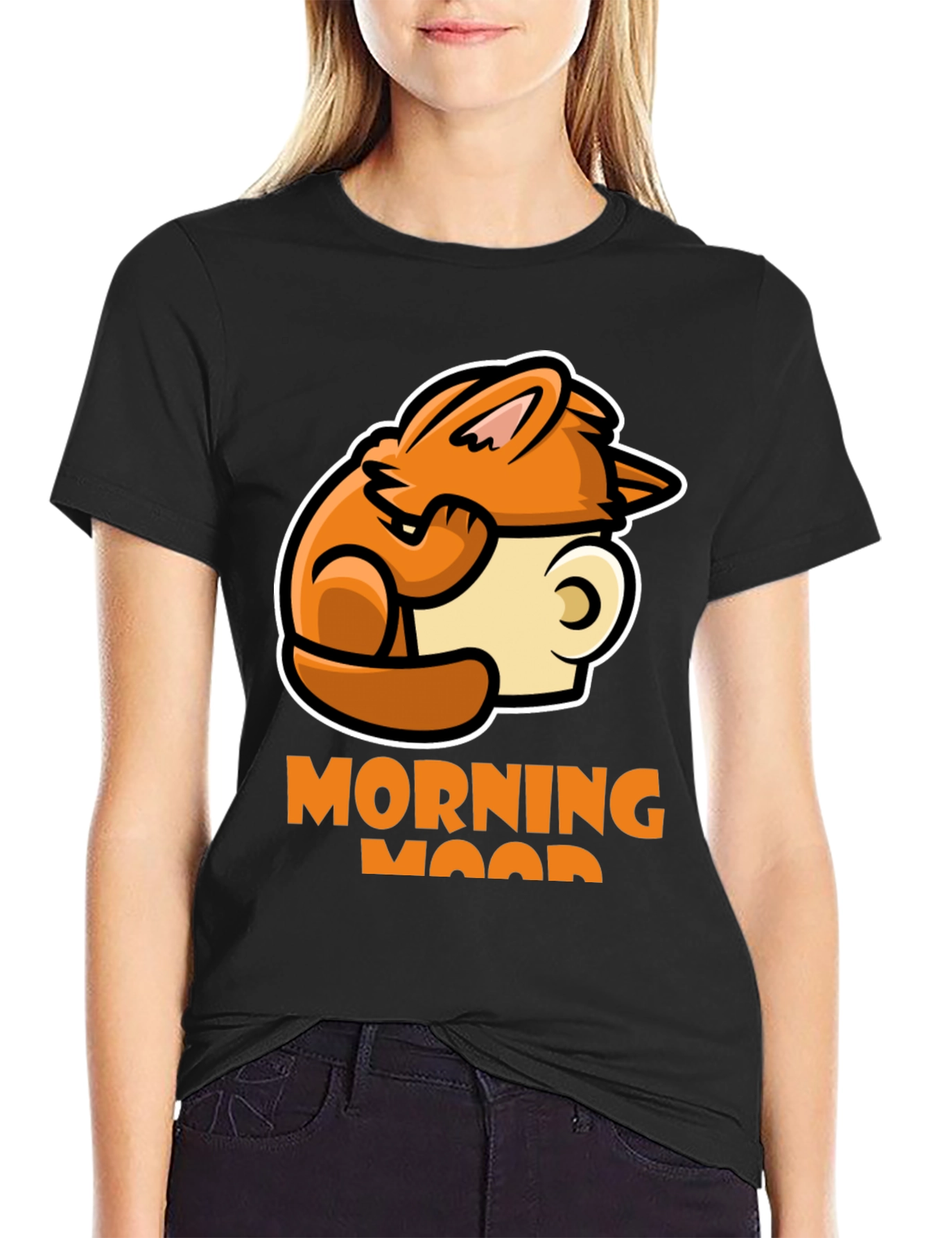 Black Morning Mood Graphic Tee - Cozy Rabbit Coffee Design view 2