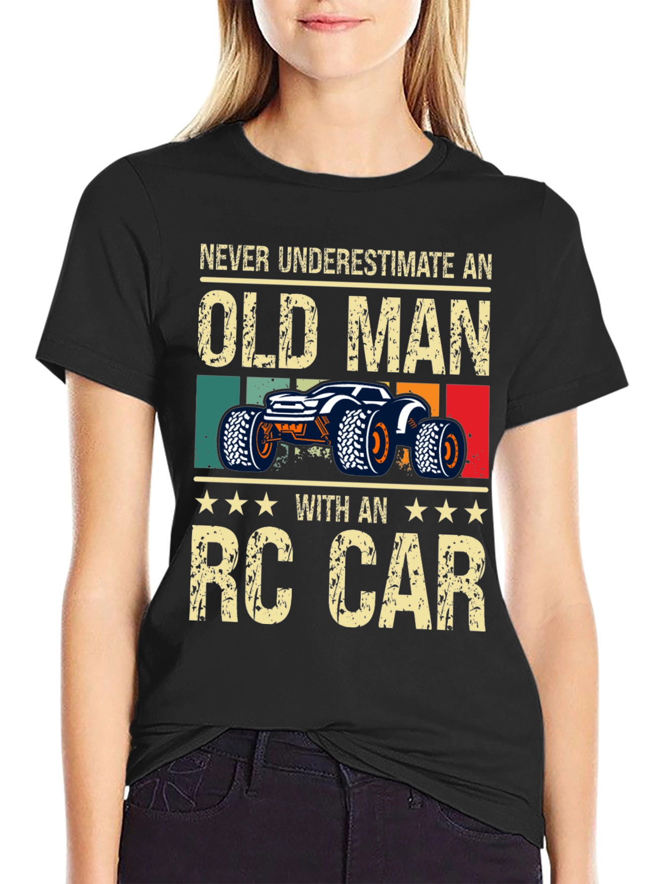 Black Old Man RC Car T-Shirt - Fun Hobby Tee view 2