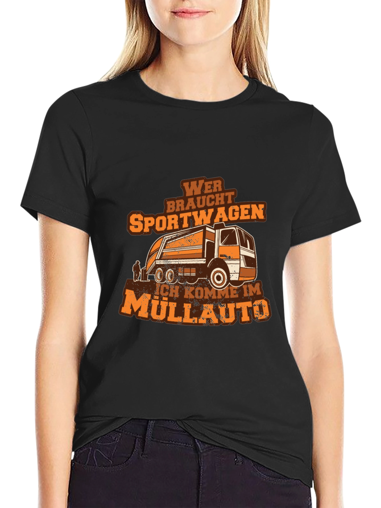 Black Funny Garbage Truck T-Shirt - Müllauto Design view 2