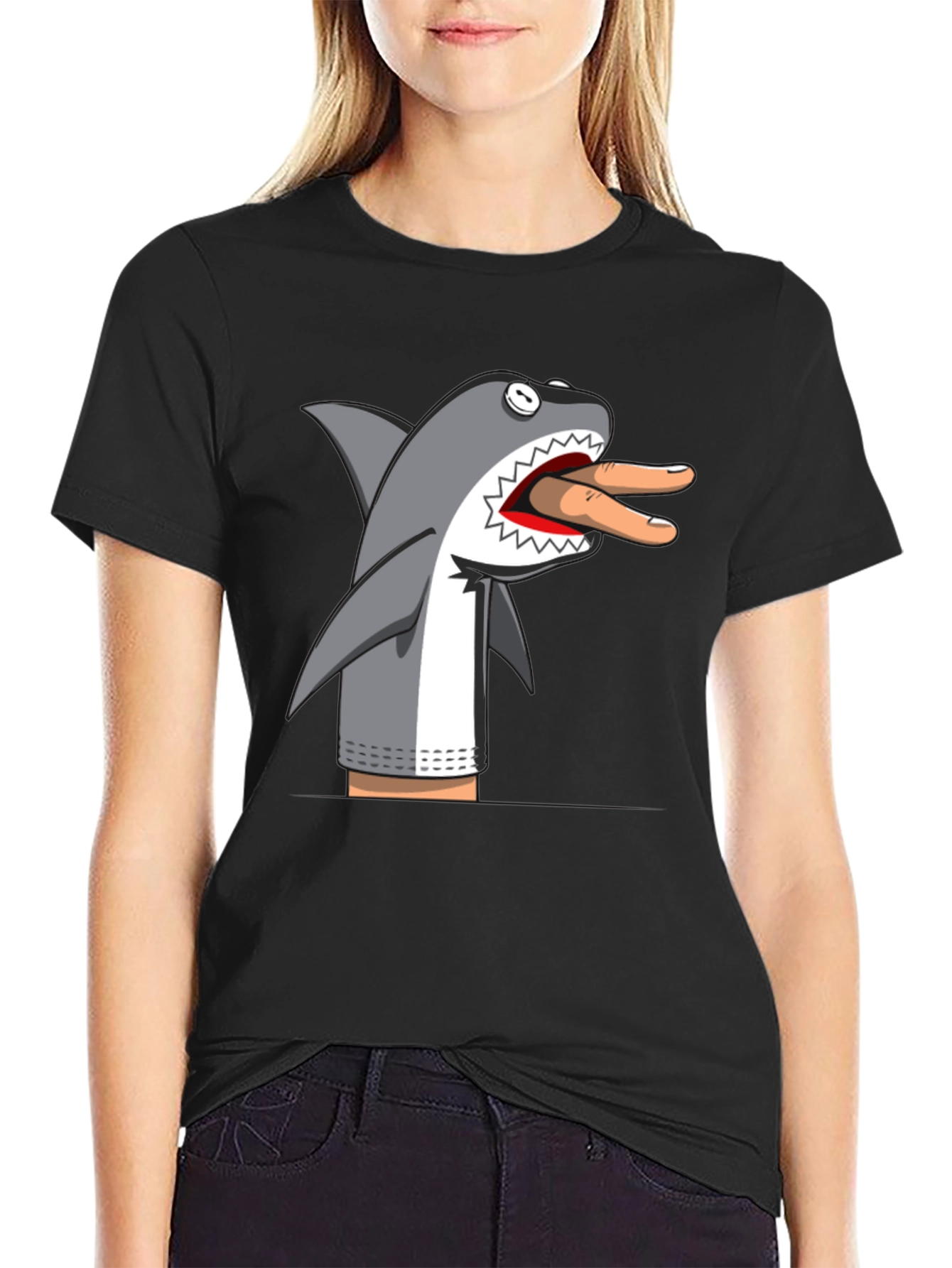 Black Shark Puppet Graphic T-Shirt view 2