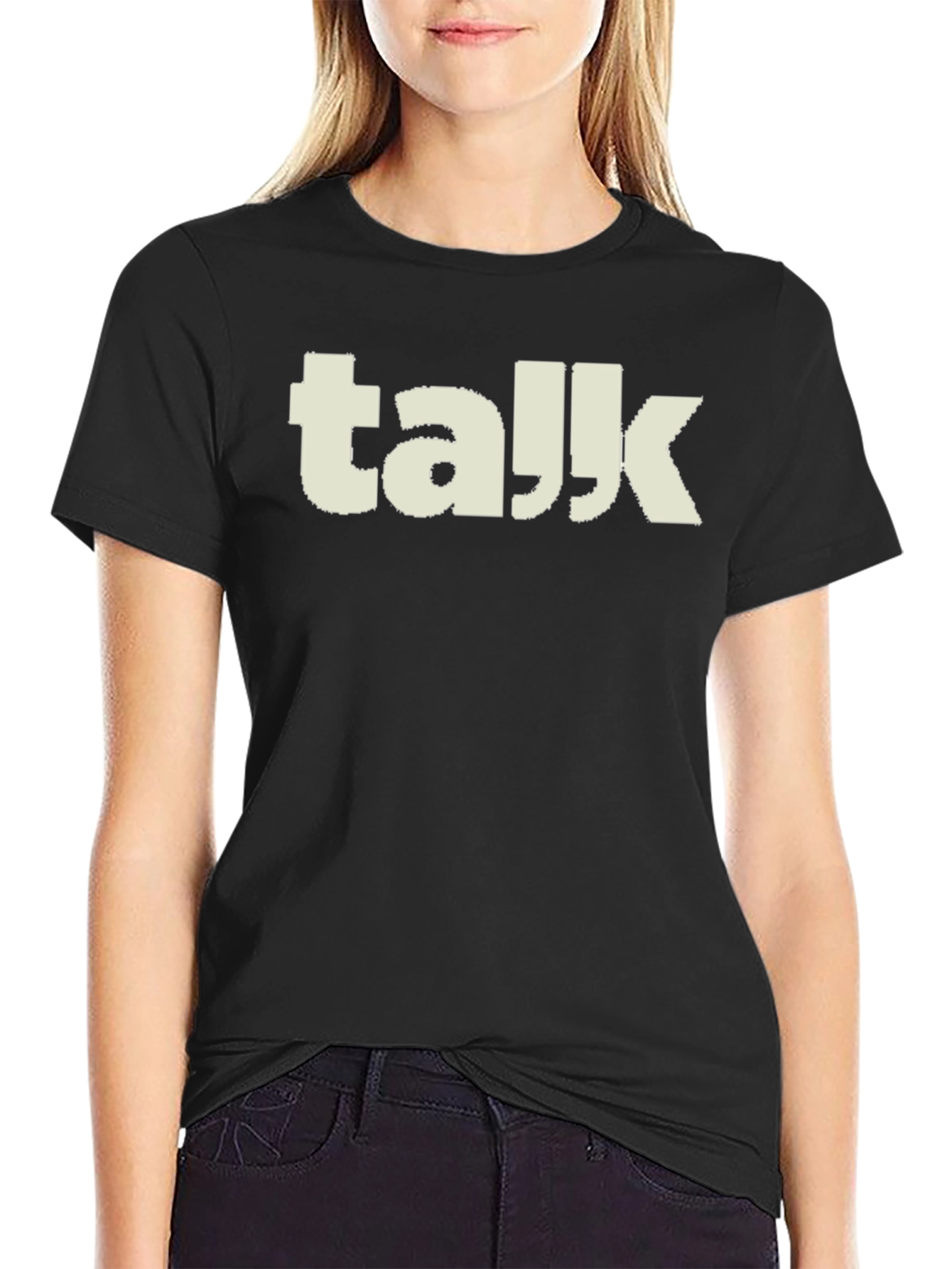 Black Talk T-Shirt - Black Crew Neck Graphic Tee view 2