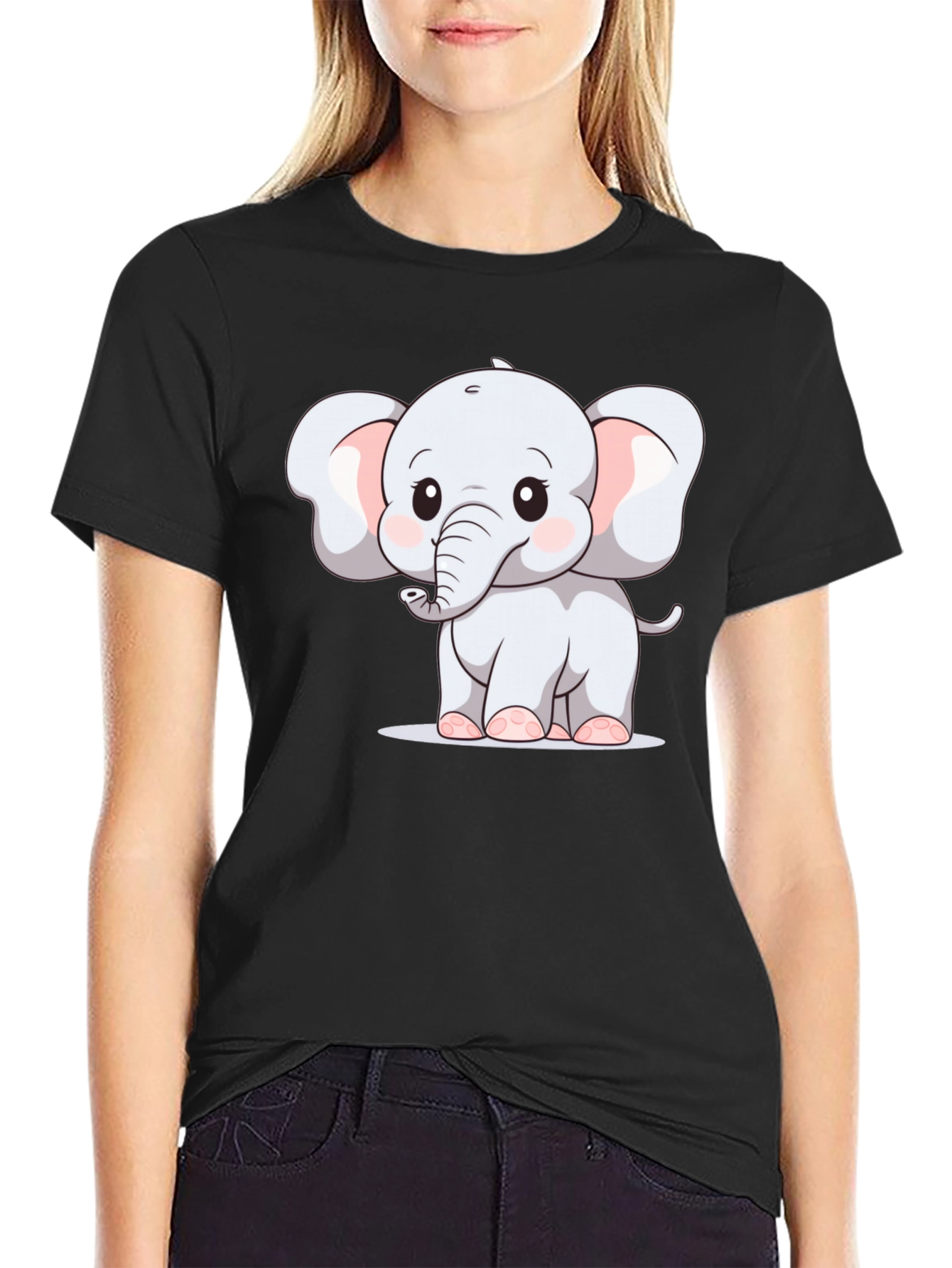 Black Cute Elephant Graphic Tee - Black view 2
