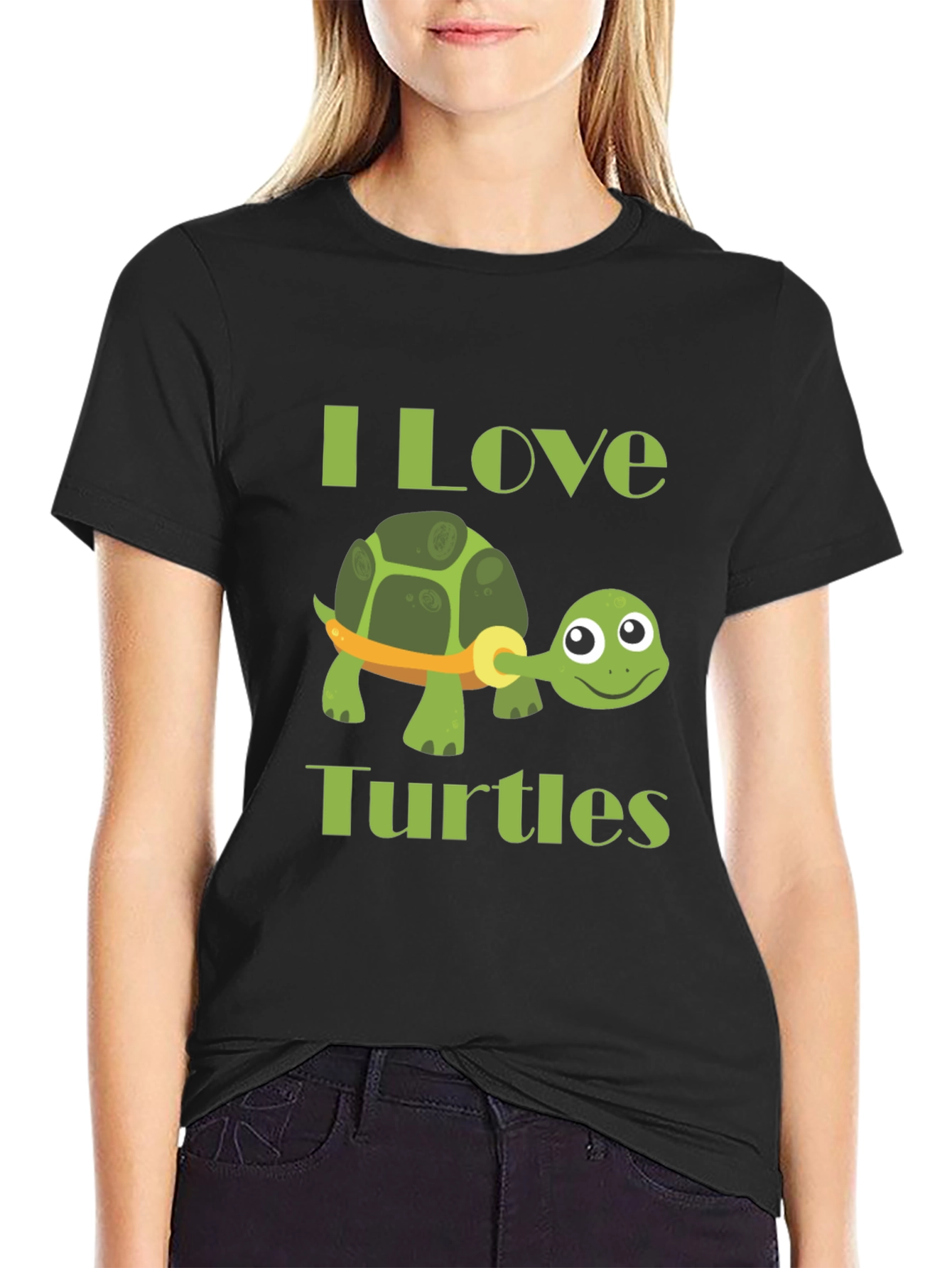 Black I Love Turtles Graphic T-Shirt view 2