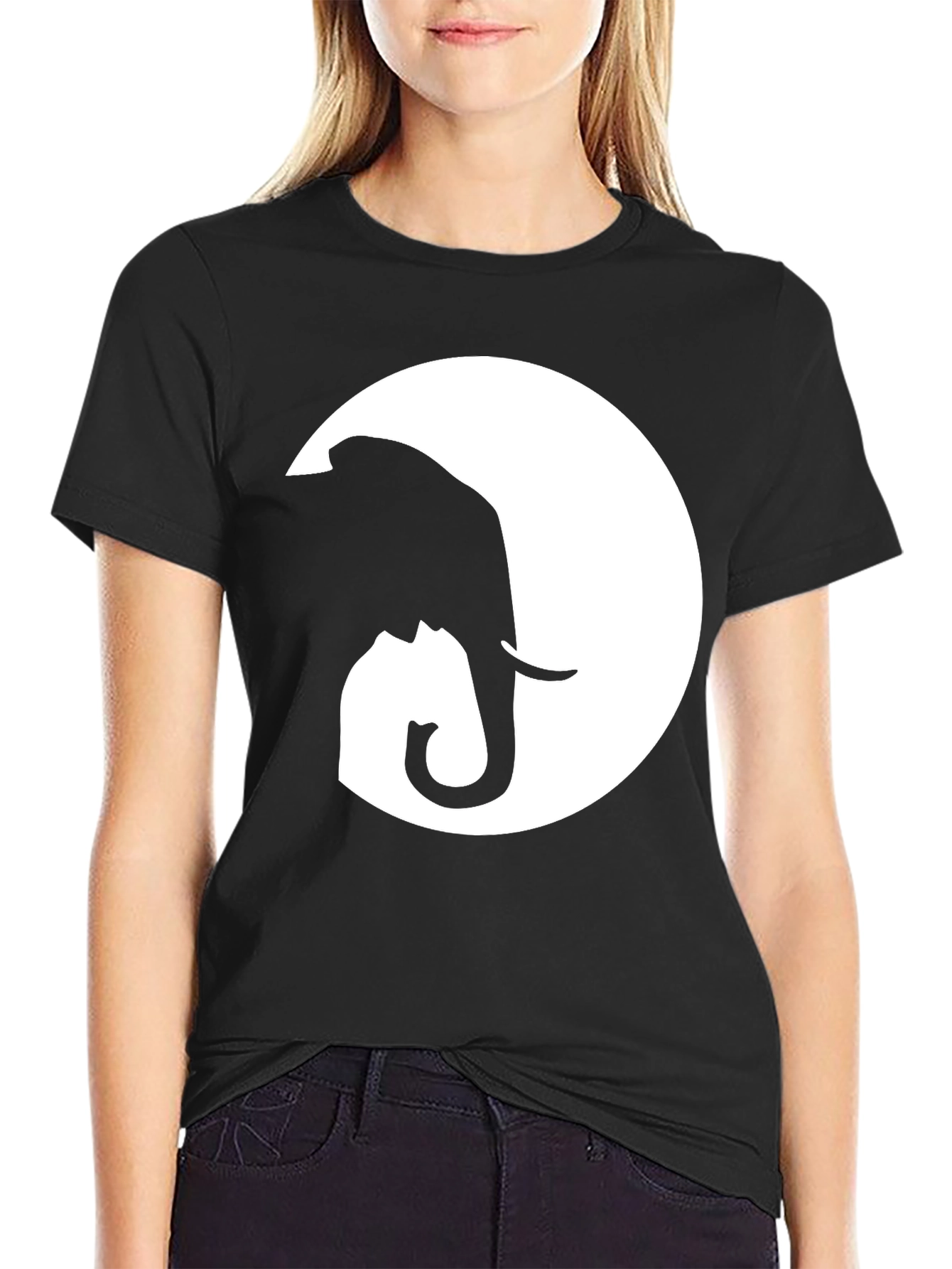 Black Elephant Silhouette Graphic Tee - Black Cotton Comfort view 2