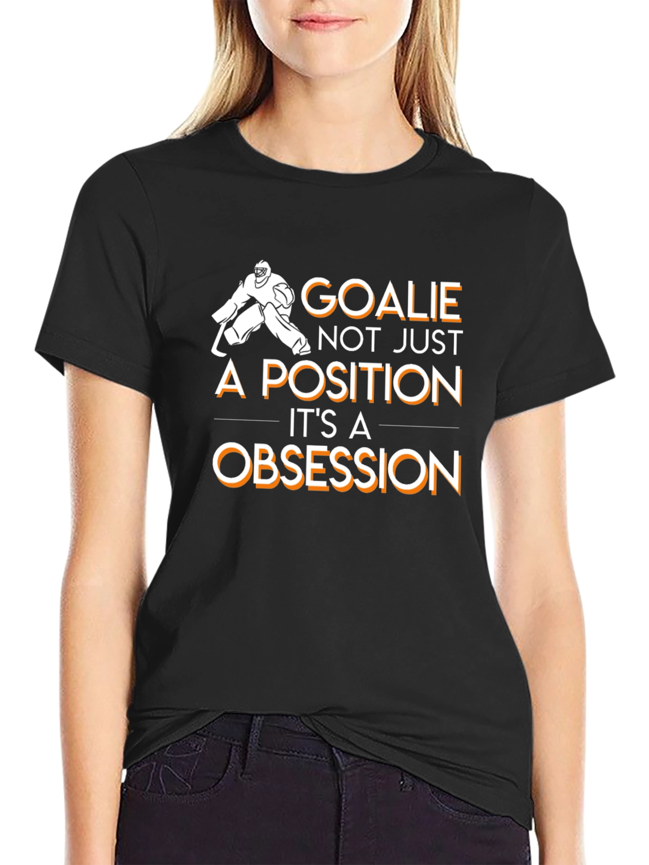 Black Hockey Goalie Obsession Graphic T-Shirt view 2