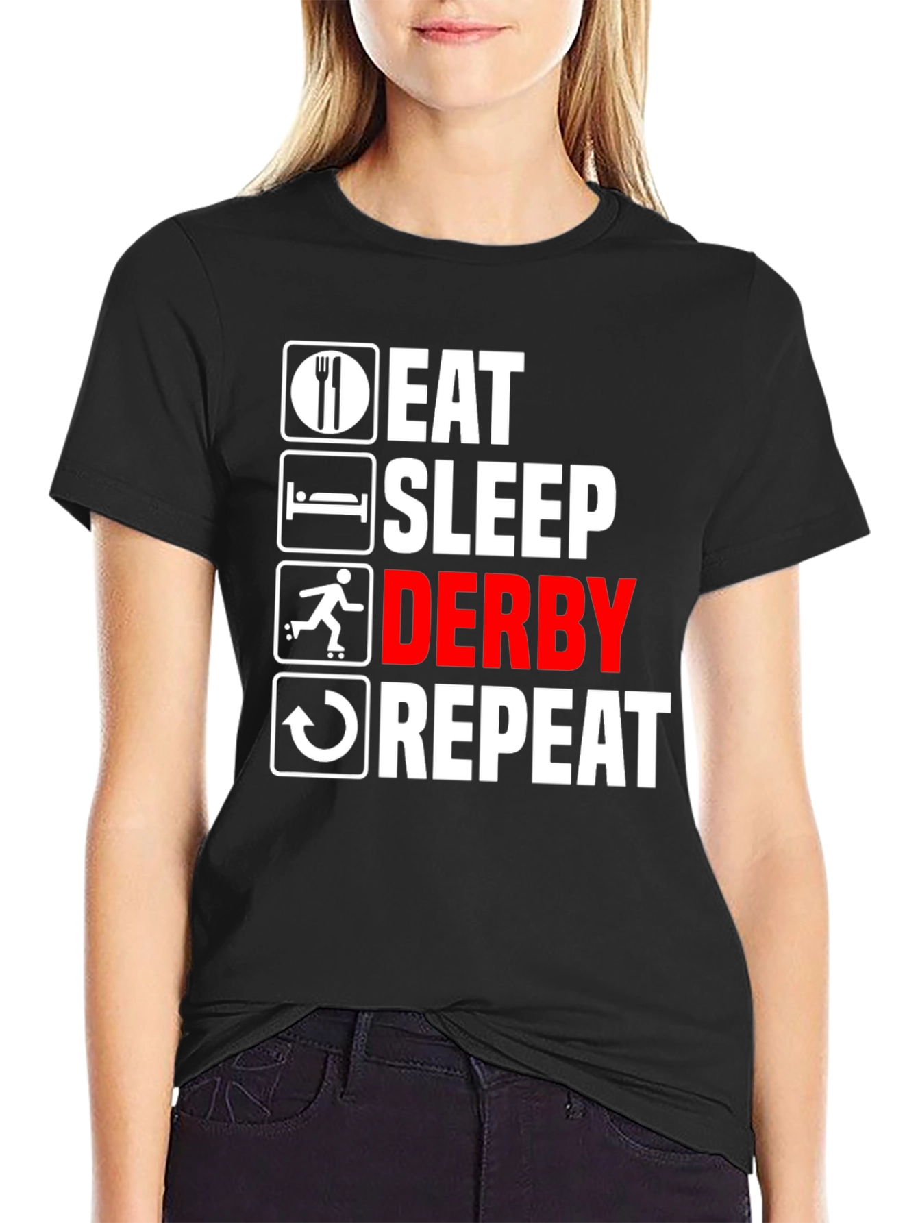 Black Eat Sleep Derby Repeat Graphic Tee view 2