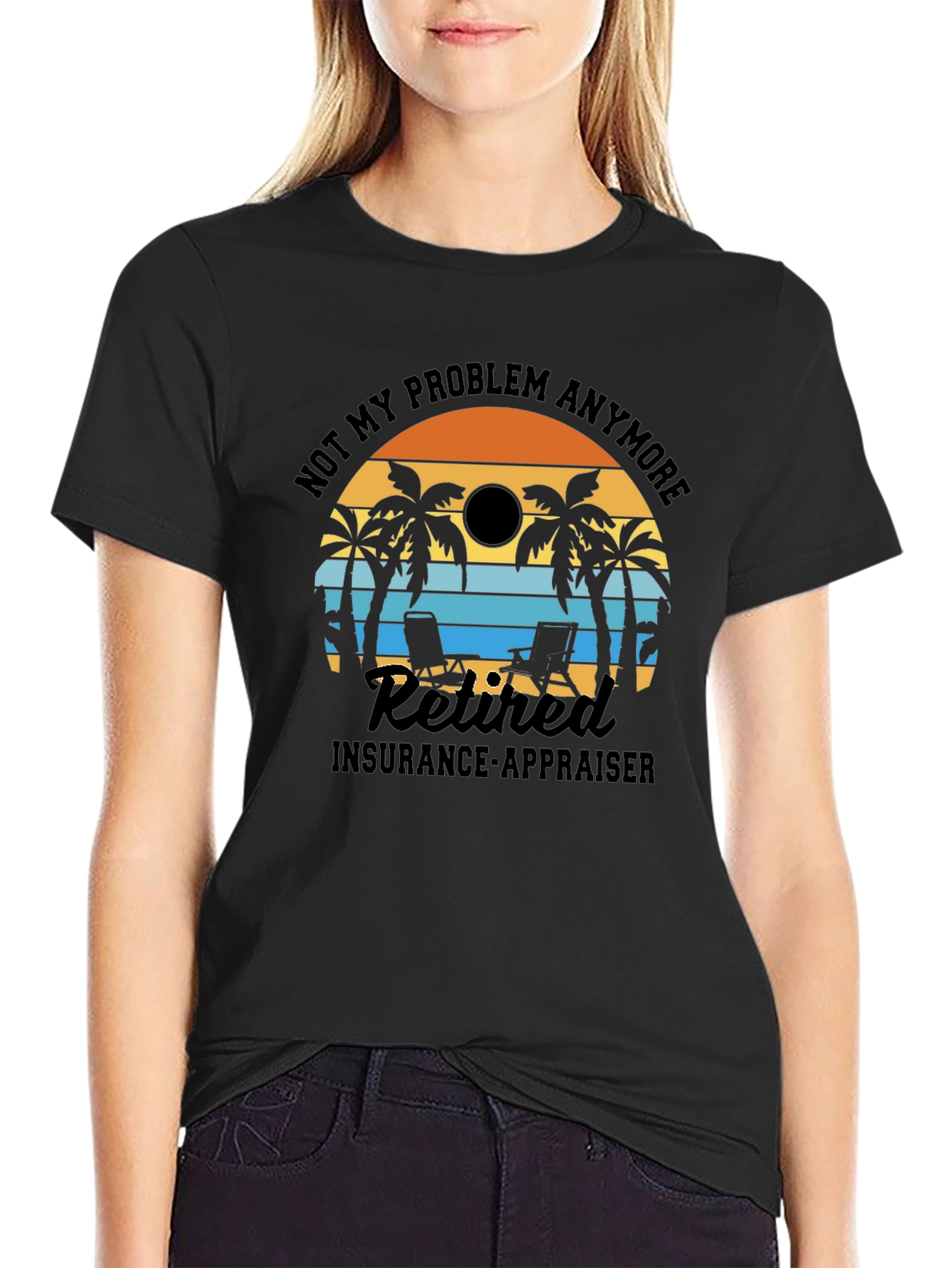 Black Retired Insurance Appraiser T-Shirt - Beach Sunset Design view 2