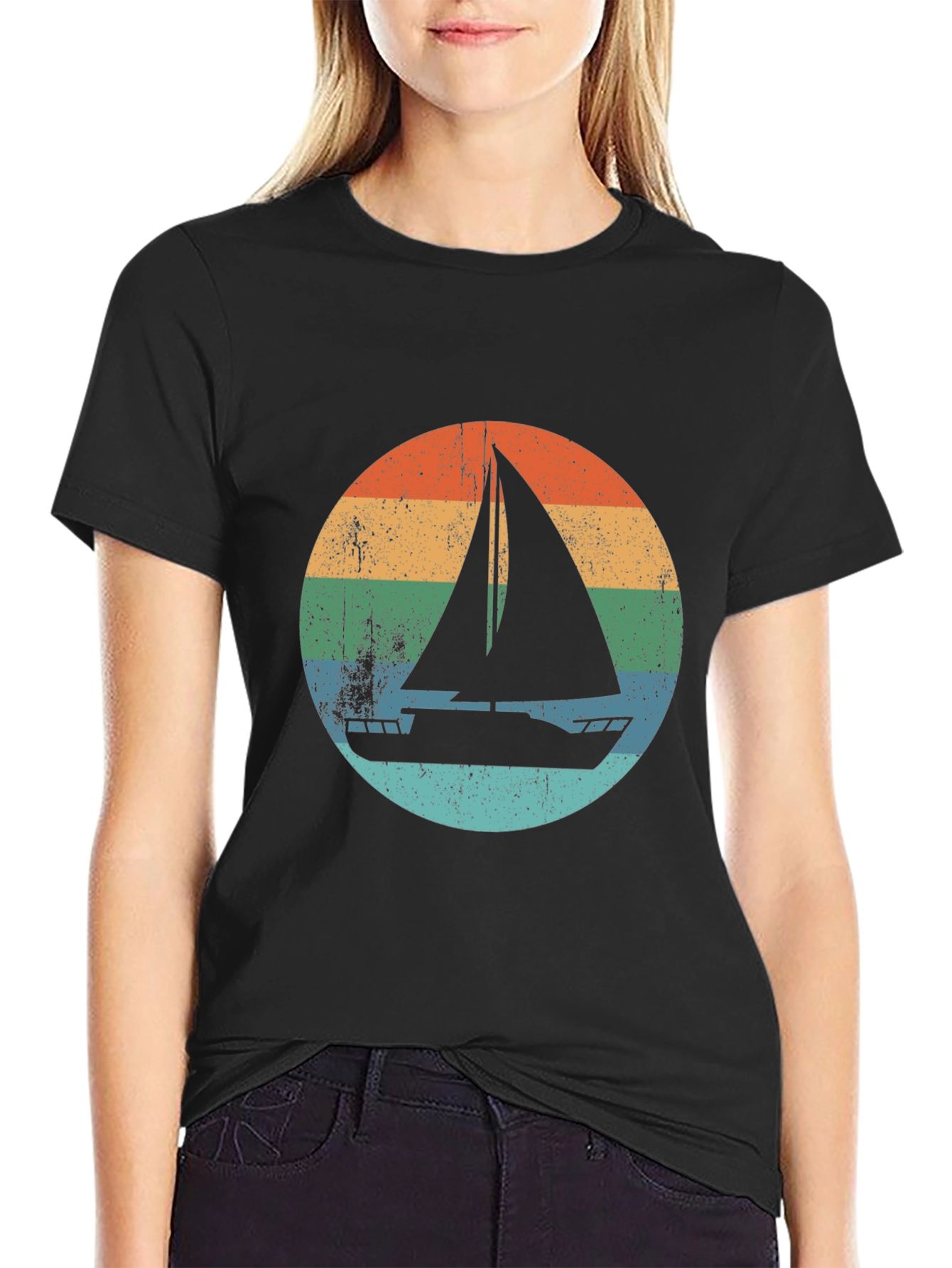 Black Vintage Sailboat T-Shirt - Retro Nautical Design view 2