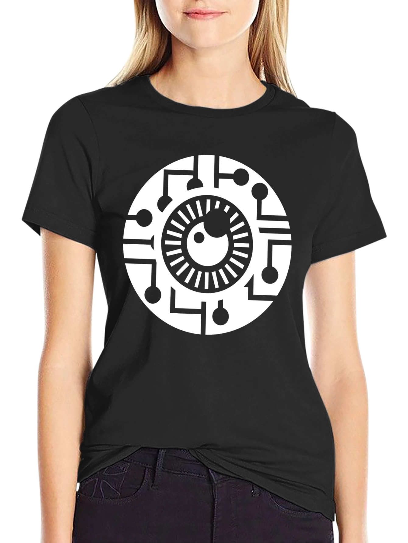Black Cyber Eye T-Shirt - Futuristic Graphic Tee view 2