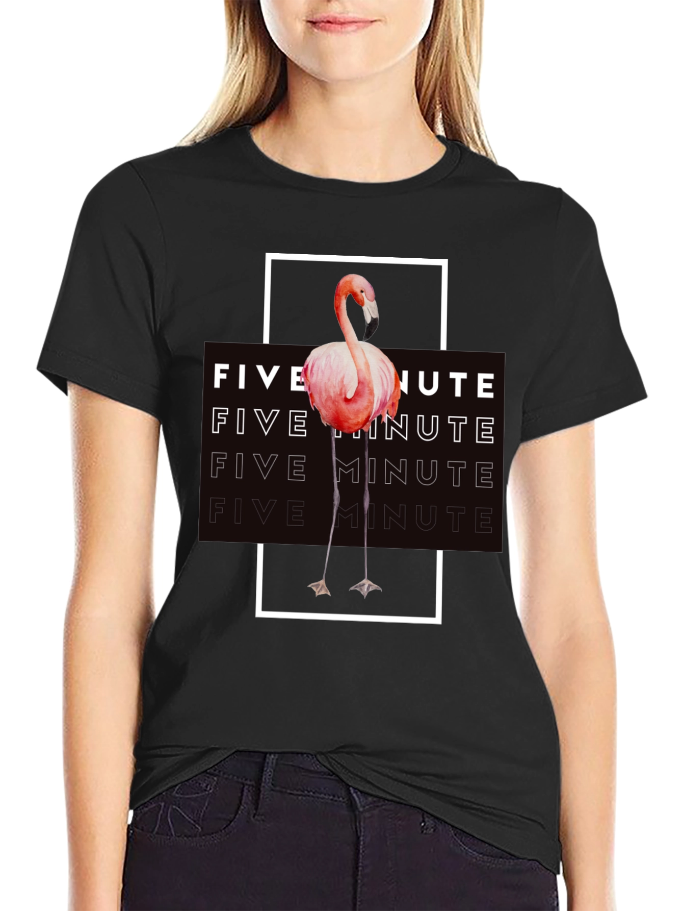 Black Five Minute Flamingo Graphic Tee - Trendy Black T-Shirt view 2