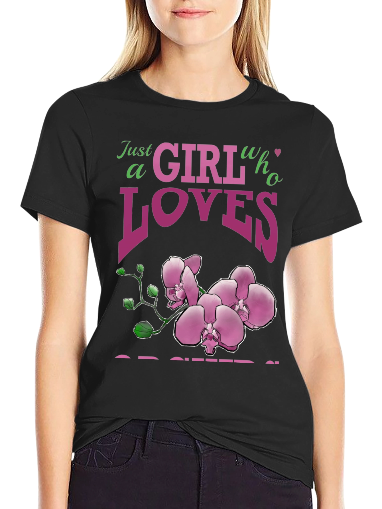 Black Orchid Lover Graphic Tee - Just a Girl Who Loves Orchids view 2
