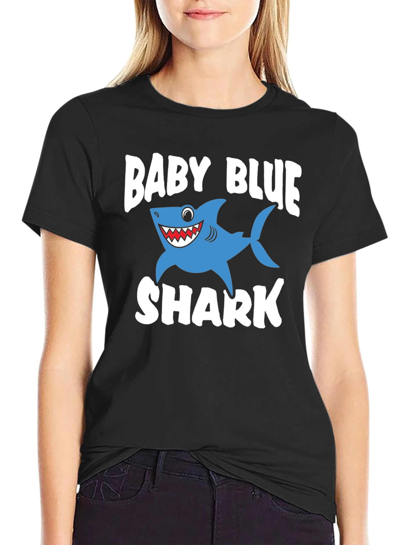Black Baby Blue Shark Graphic T-Shirt view 2