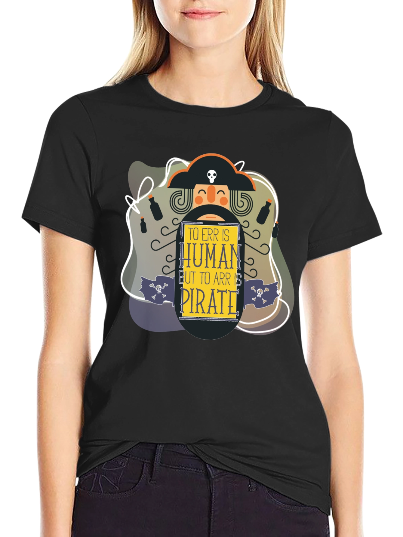 Black Pirate Humor T-Shirt - To Err Is Human, But To Arr Is Pirate view 2