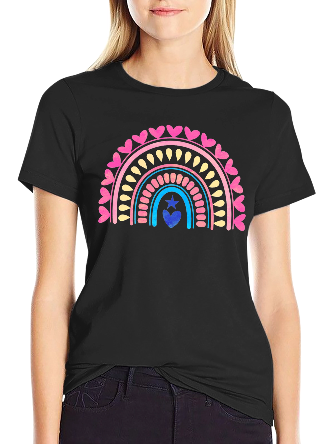Black Heart Rainbow Graphic Tee - Stylish Casual Comfort view 2