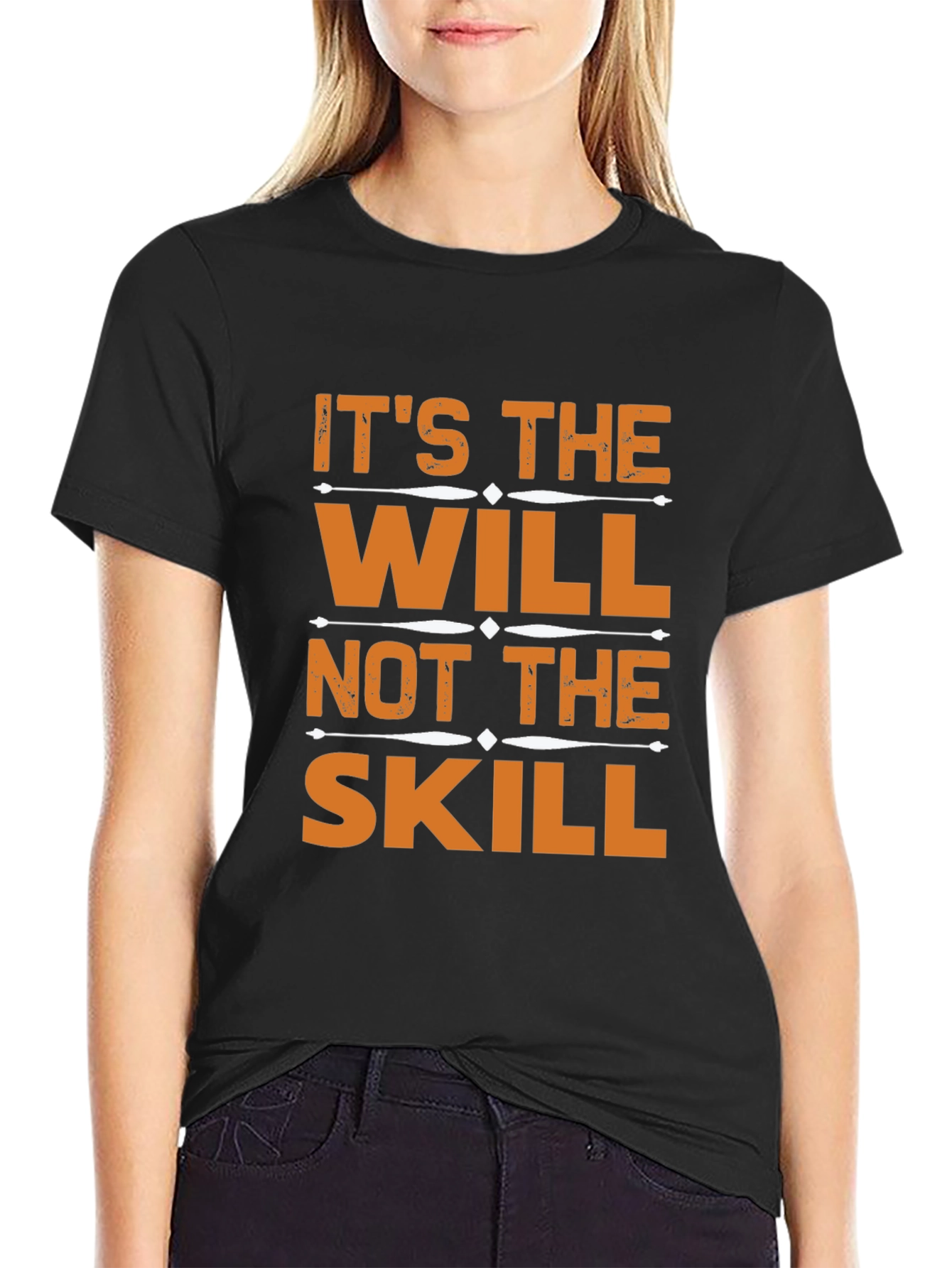 Black Motivational Will Over Skill Graphic T-Shirt view 2
