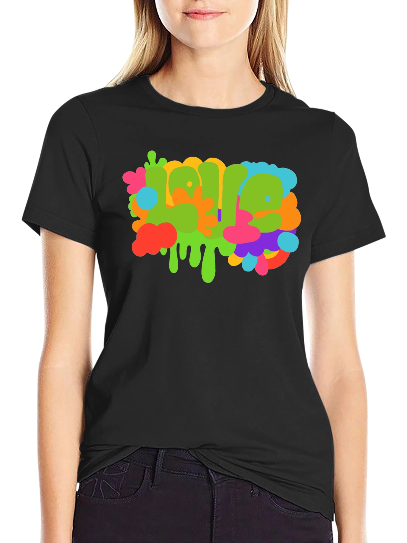 Black Colorful Graffiti Style Graphic T-Shirt view 2