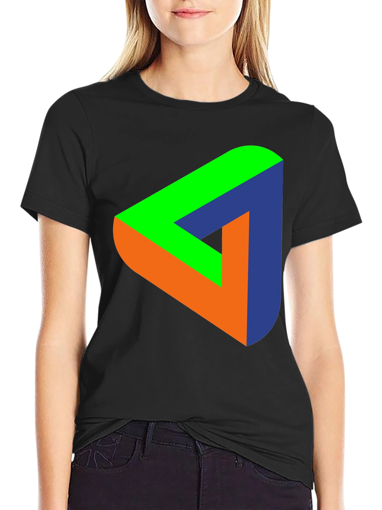 Black Optical Illusion Triangle Graphic T-Shirt view 2