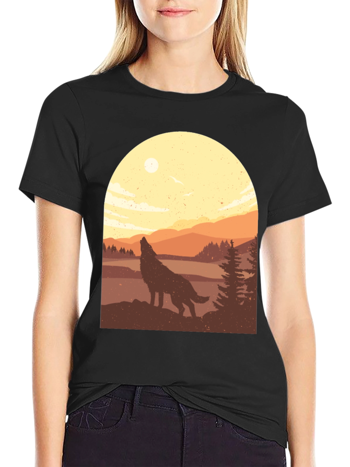 Black Wolf Silhouette Graphic Tee - Nature Inspired T-Shirt view 2