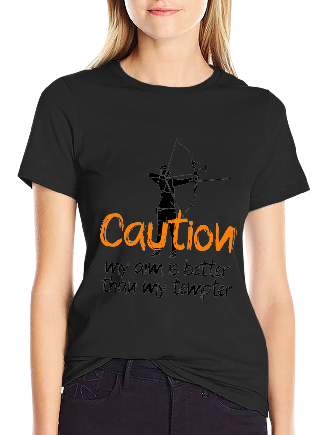 Black Caution Archery T-Shirt - Aim Better Than Tempter view 2