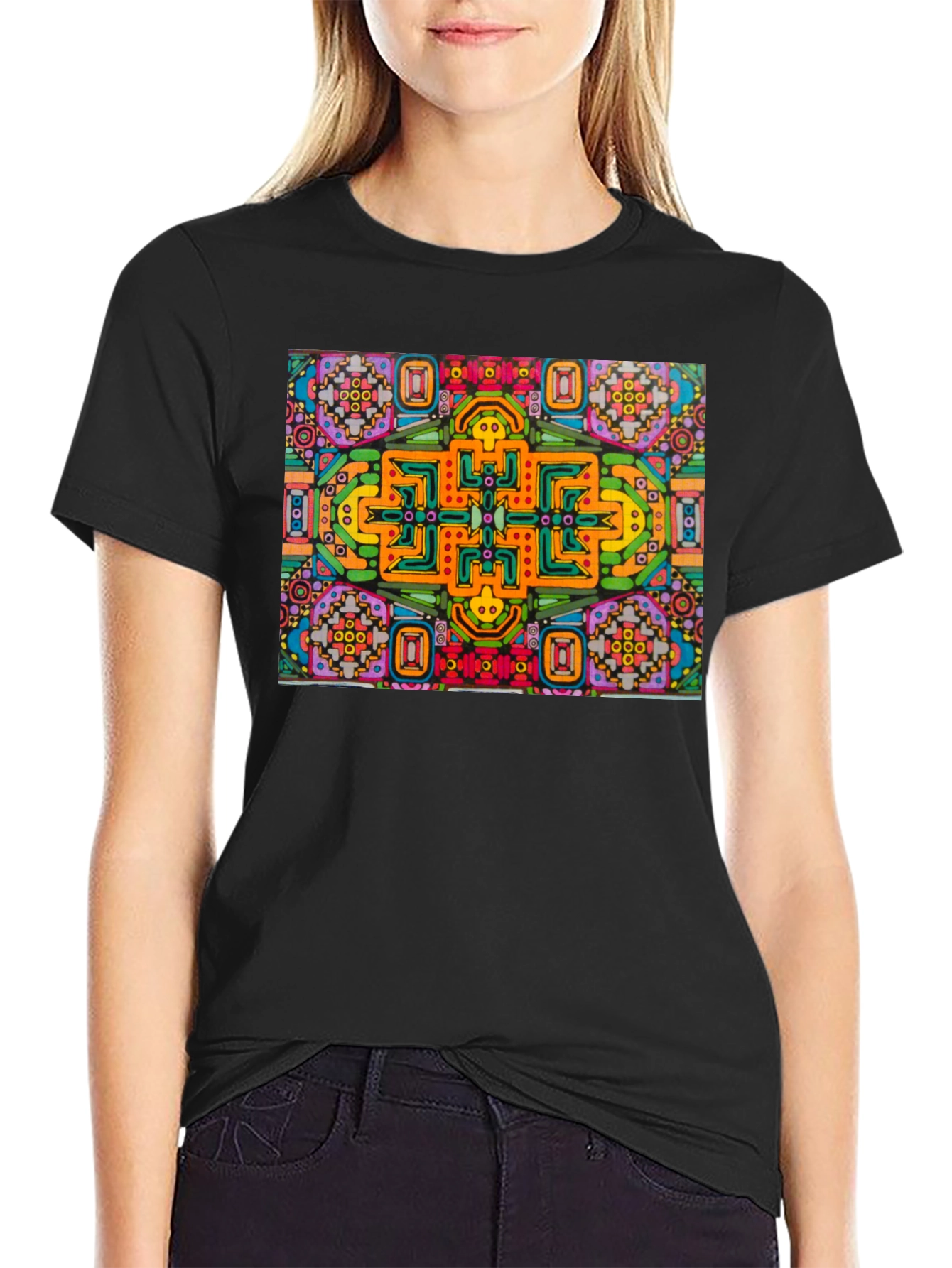 Black Abstract Graphic Tee - Bold Colorful Design view 2