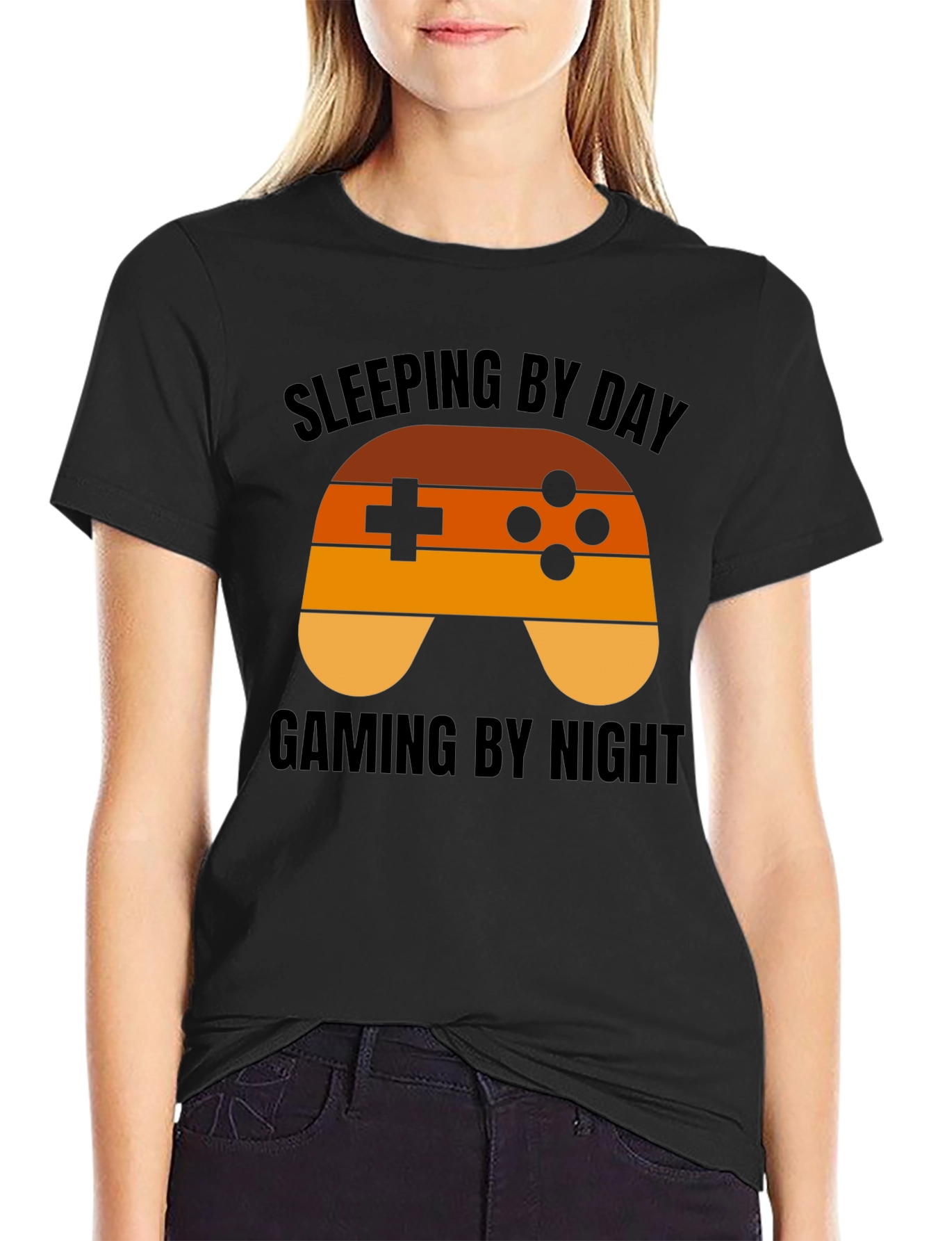 Black Gamer T-Shirt - Sleeping By Day, Gaming By Night view 2