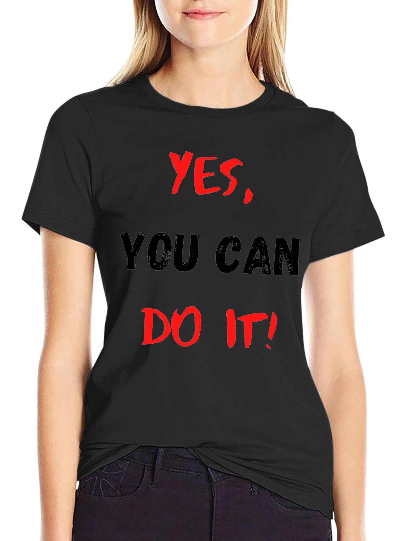 Black Motivational Black T-Shirt: Yes, You Can Do It! view 2