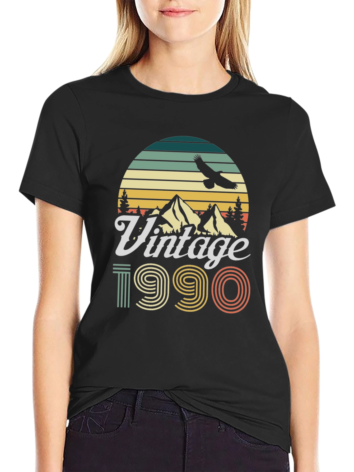 Black Vintage 1990 T-Shirt Retro Style Birthday Gift view 2