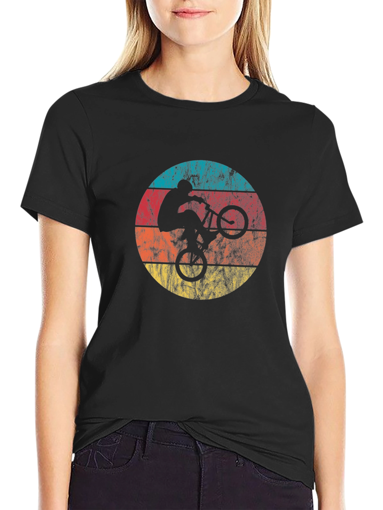 Black Retro Style Mountain Bike T-Shirt view 2